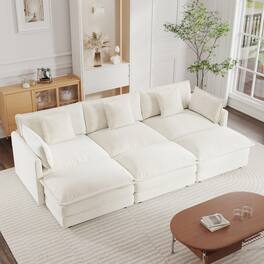 Ropilly - U Shaped Modular Sectional Sofa, Deep Seat Reversible Sectional Couch with Chenille Upholstery, White - White