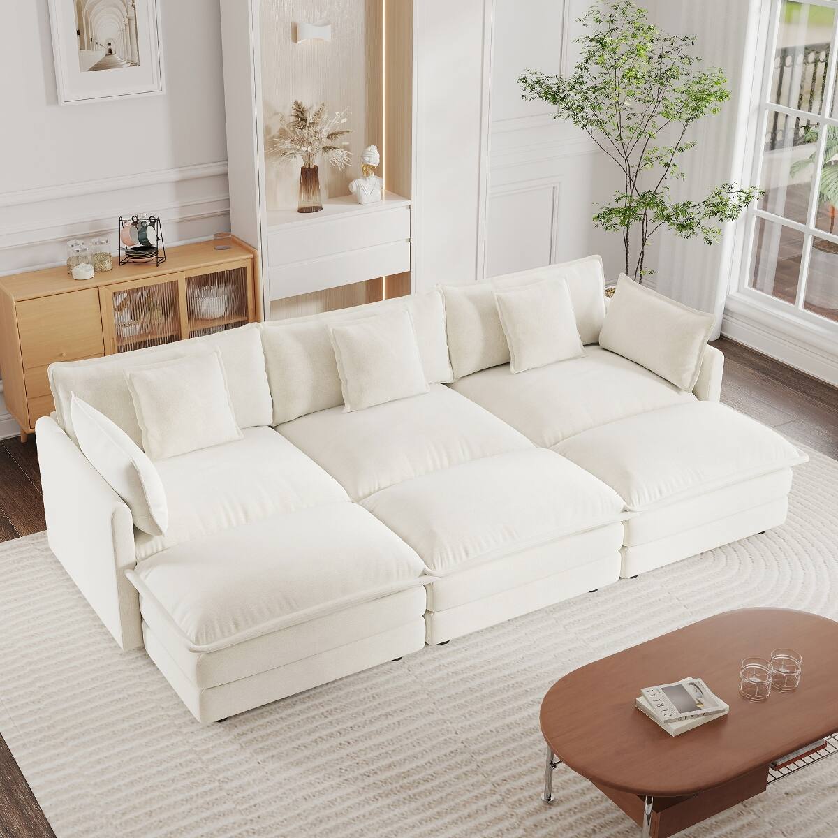 Front. Ropilly - Ropilly U Shaped Modular Sectional Sofa, Deep Seat Reversible Sectional Couch with Chenille Upholstery, White - White.