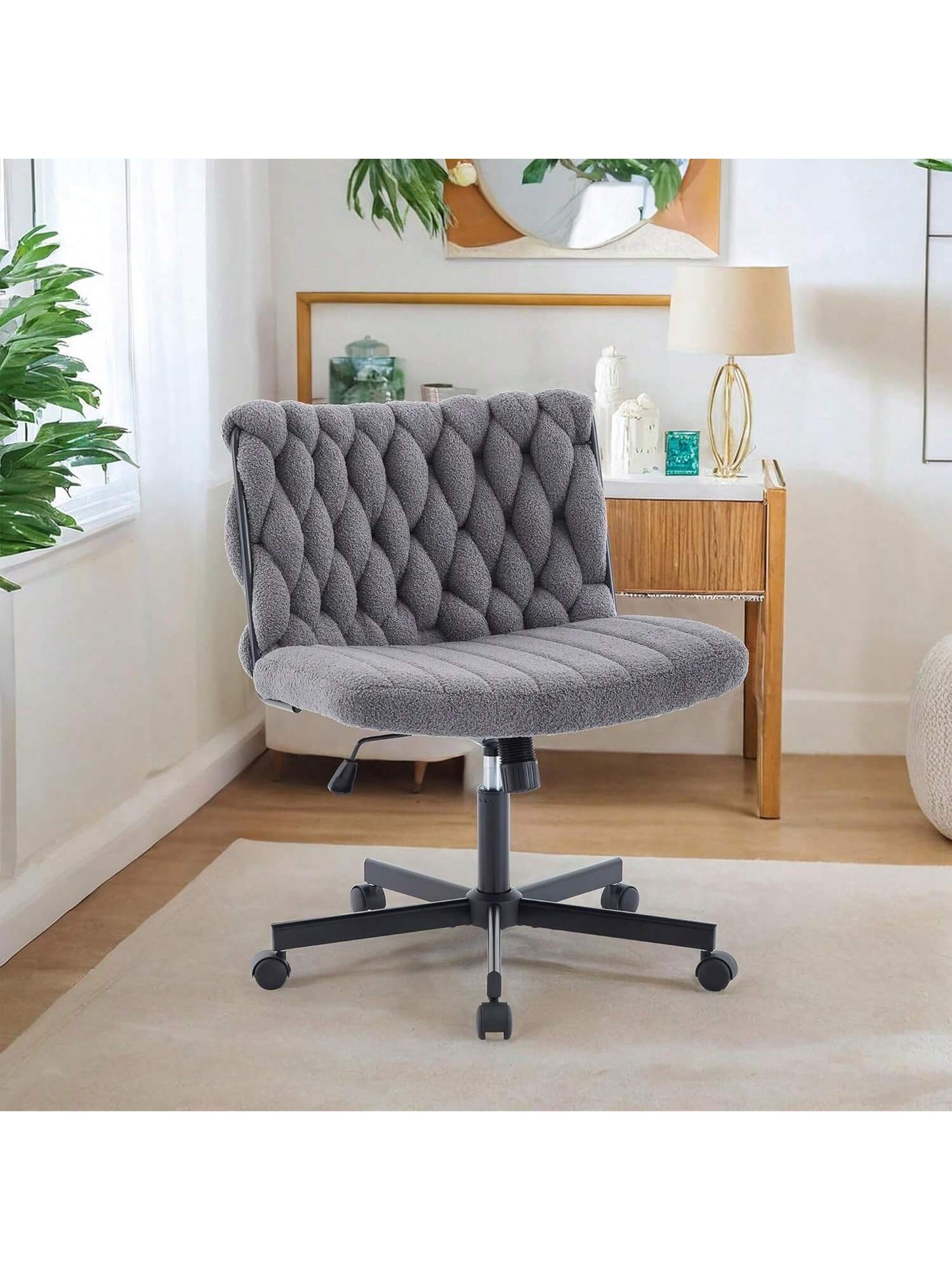 Front. Qeetex - Modern Criss Cross Office Chair - Extra Wide Ergonomic Desk Chair with 360° Swivel & Height Adjustable, 300lbs Capacity - Gray.
