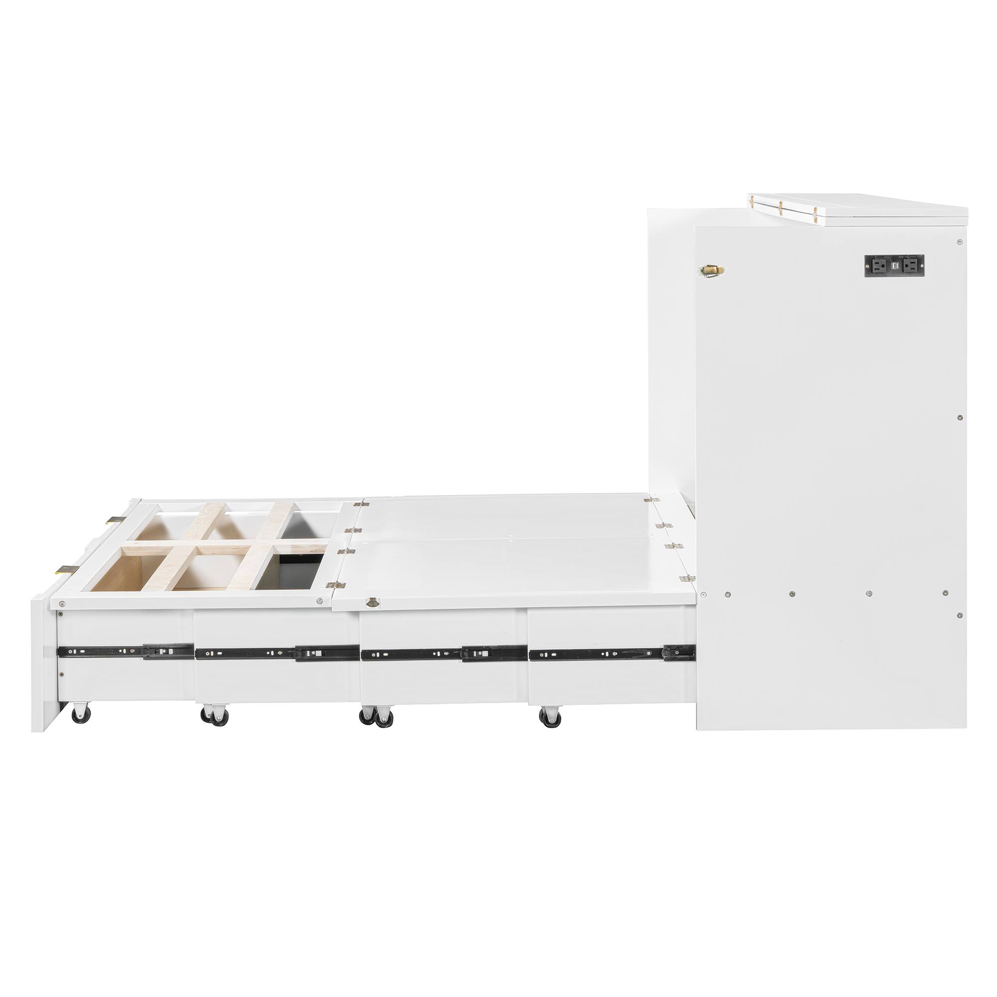 Alt View 8. Tiramisubest - Full Size Murphy Bed with Drawer, Sockets, USB, Pulley, White, Plywood, 76x57x42 inches, 208 lbs - White.