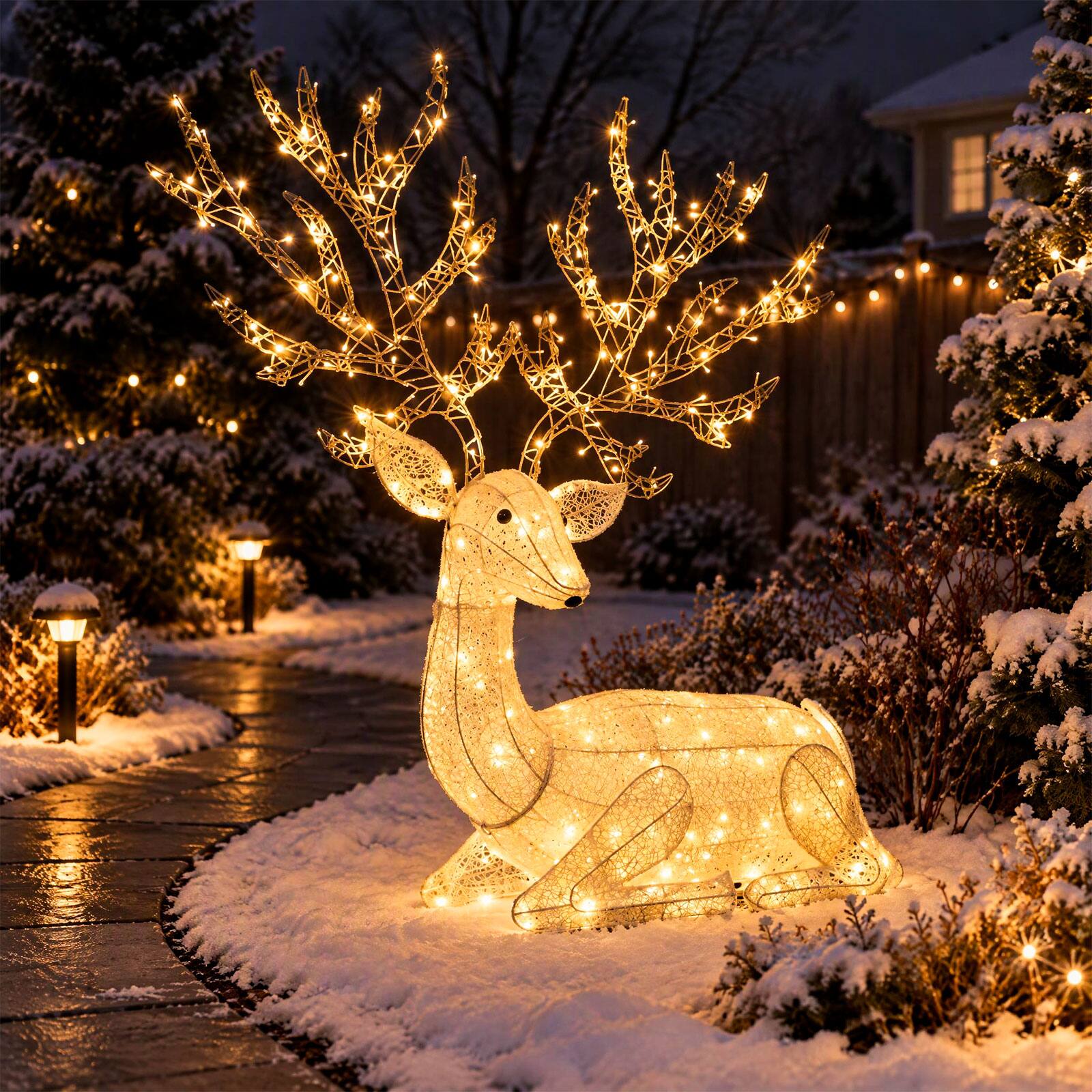 Alt View 3. Costway - Costway Lighted Kneeling Christmas Reindeer with 280 Warm White LED Lights, Zip Ties - White.