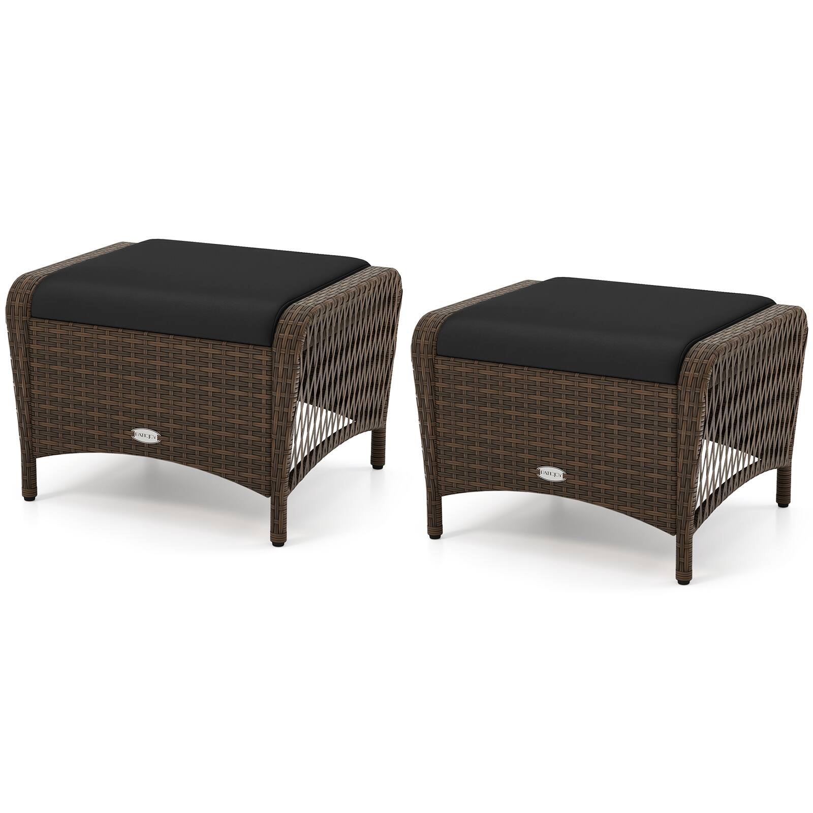 Alt View 1. Costway - Costway 2 Pieces Outdoor Patio PE Wicker Ottomans with Removable Cushions for Porch, Garden - Mix Brown+Black.