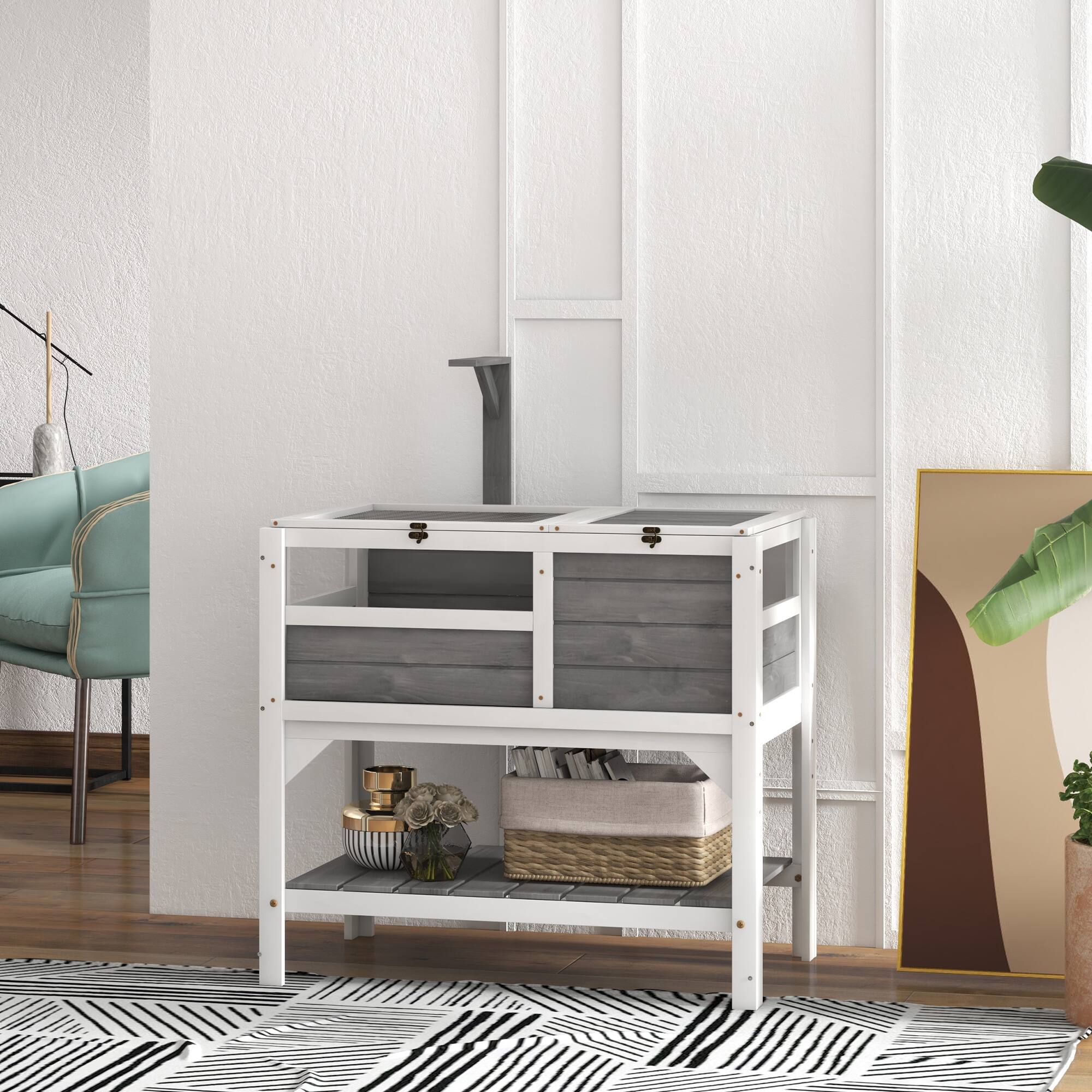 Angle. Pawhut - Tortoise Habitat with Shelf Storage, Weather Protection, Gift Accessory, Reptile Enclosure, Tray, Light Support Frame.