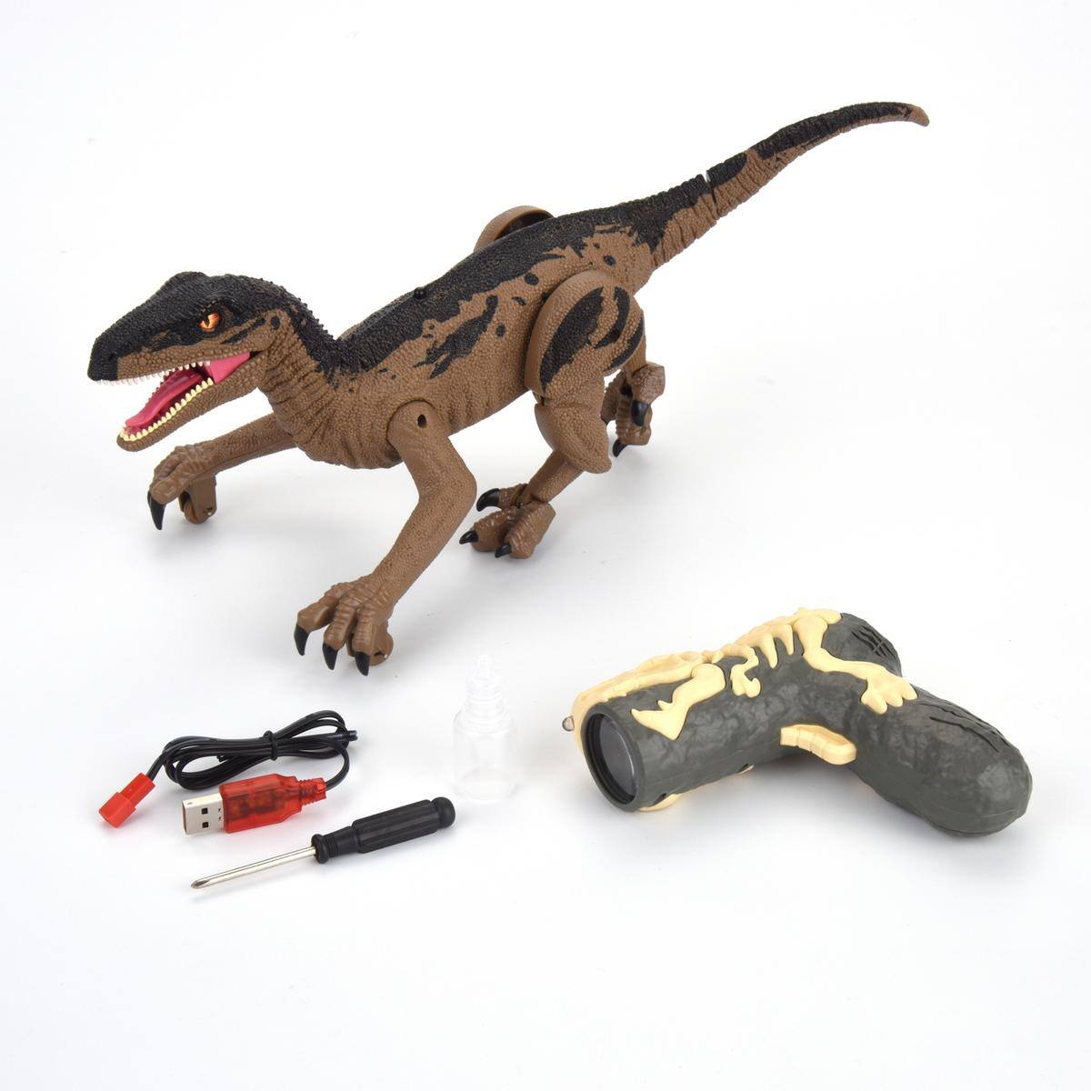 Alt View 3. JuzToys - Remote Control Dinosaur, Walking Dino Velociraptor Toy With Light & Sounds Yellow - Yellow.