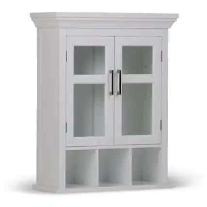Front. Simpli Home - Avington 30 inch H x 23.6 inch W Two Door Wall Bath Cabinet with Cubbies in Pure White - Pure White.
