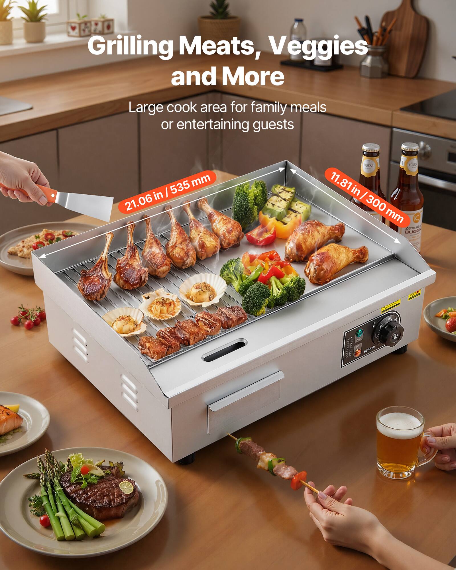 Grilling Meats, Veggies and More  
Large cook area for family meals or entertaining guests  

535 mm in 21.06  
11.81 in / 300 mm