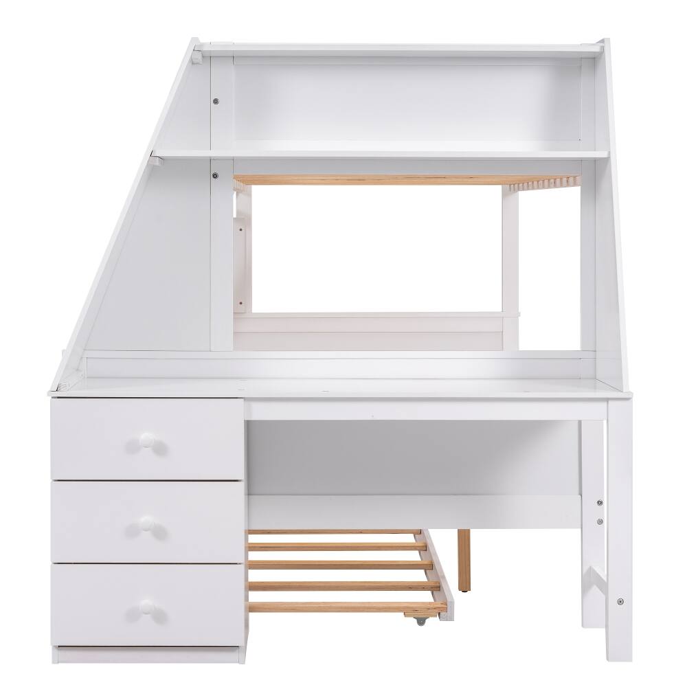 Alt View 7. Loheer - Loheer Twin Over Full Bunk Bed with Trundle Desk Storage White - White.