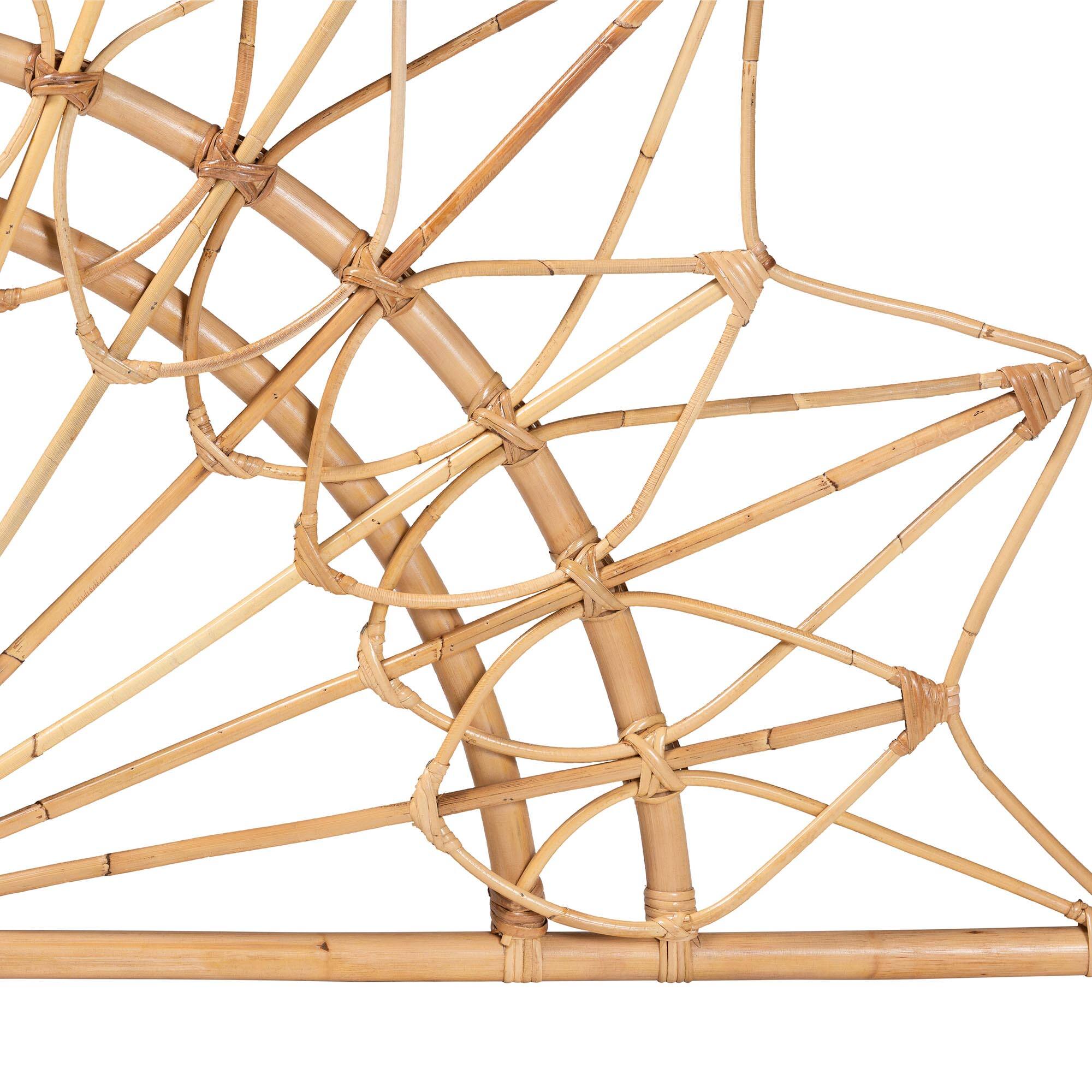 Left. bali & pari - Solara Natural Rattan Headboard - Handwoven Wicker Wall-Mount Headboard in Sunburst Shape, Coastal Boho Bedroom, Queen - Natural Brown.