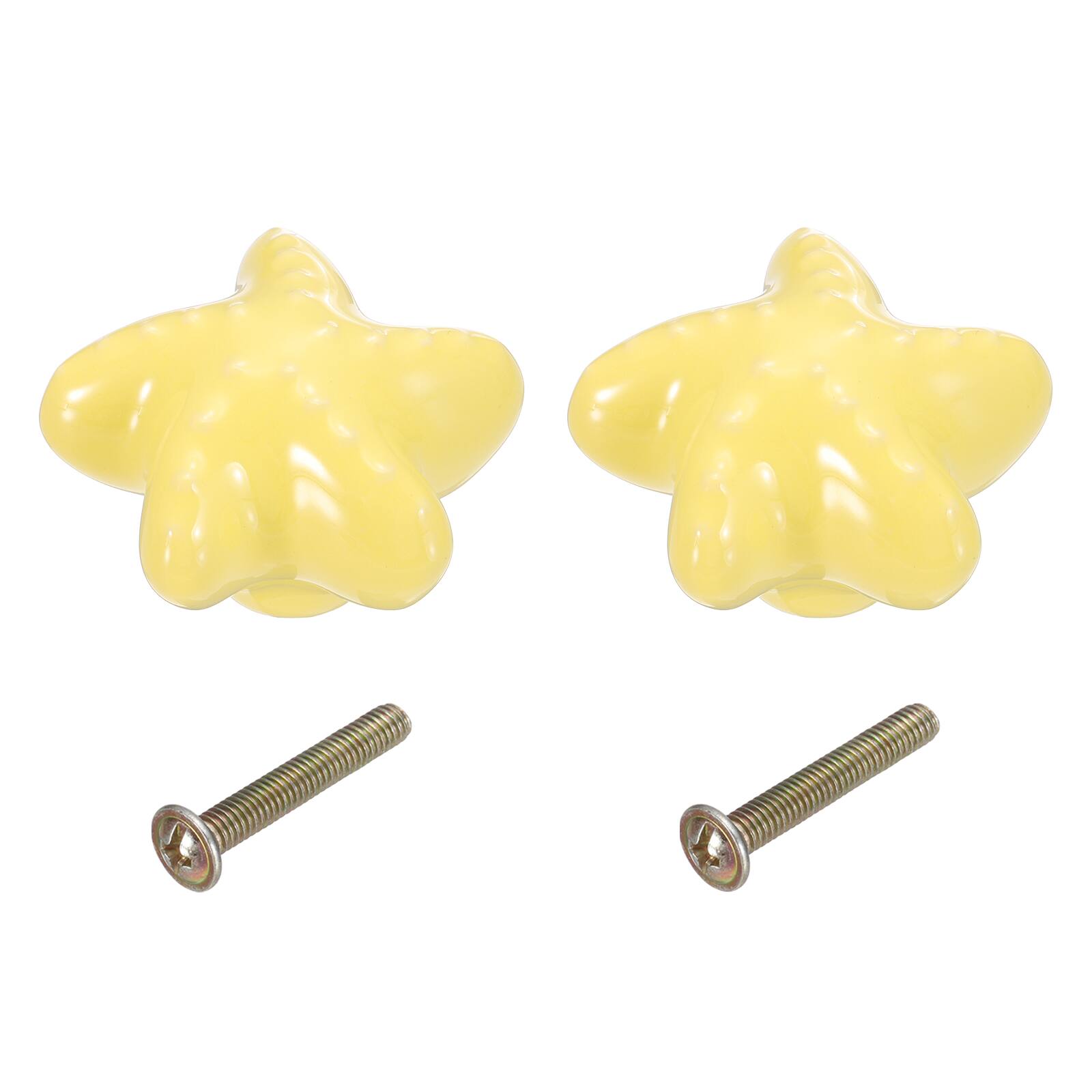 Front. Unique Bargains - 2pcs Starfish Ceramic Cabinet Knobs, Decorative Drawer Pulls w/ Screws for Cupboards - Yellow.