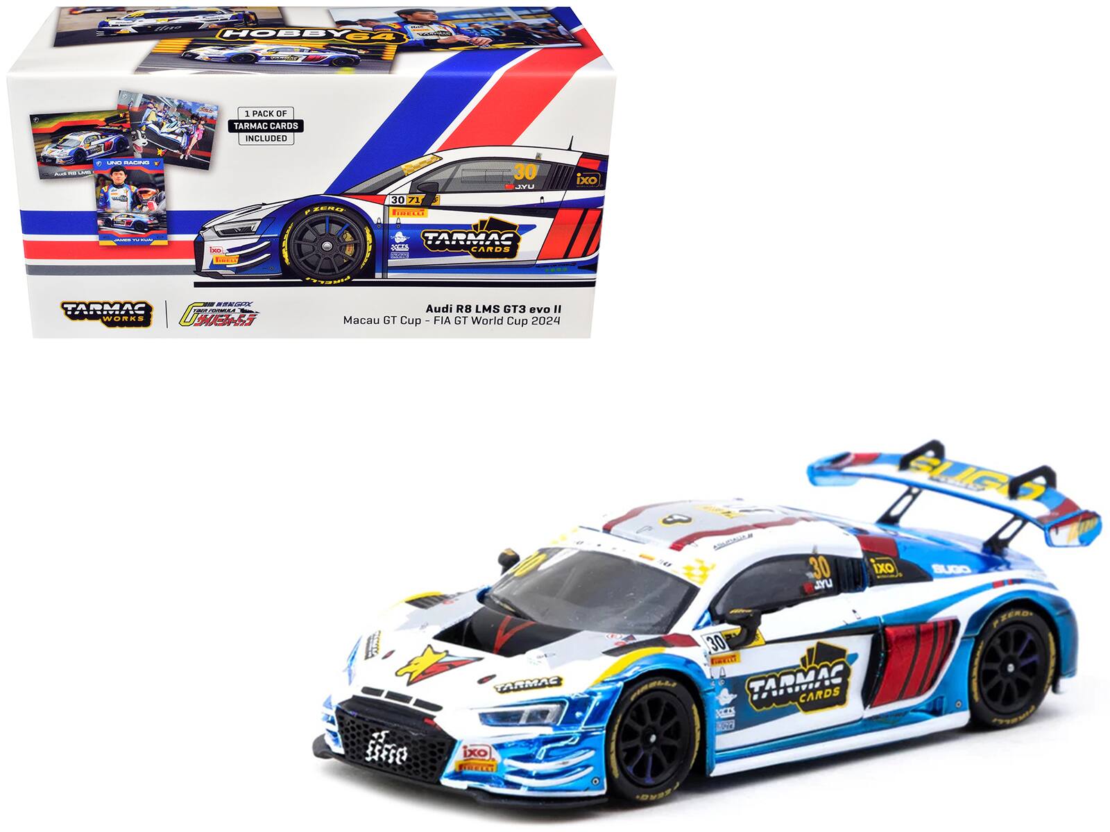 Audi R8 LMS GT3 evo II #30 "Macau GT Cup" (2024) with Transporter Packaging and Cards 1/64 Diecast Model by Tarmac Works