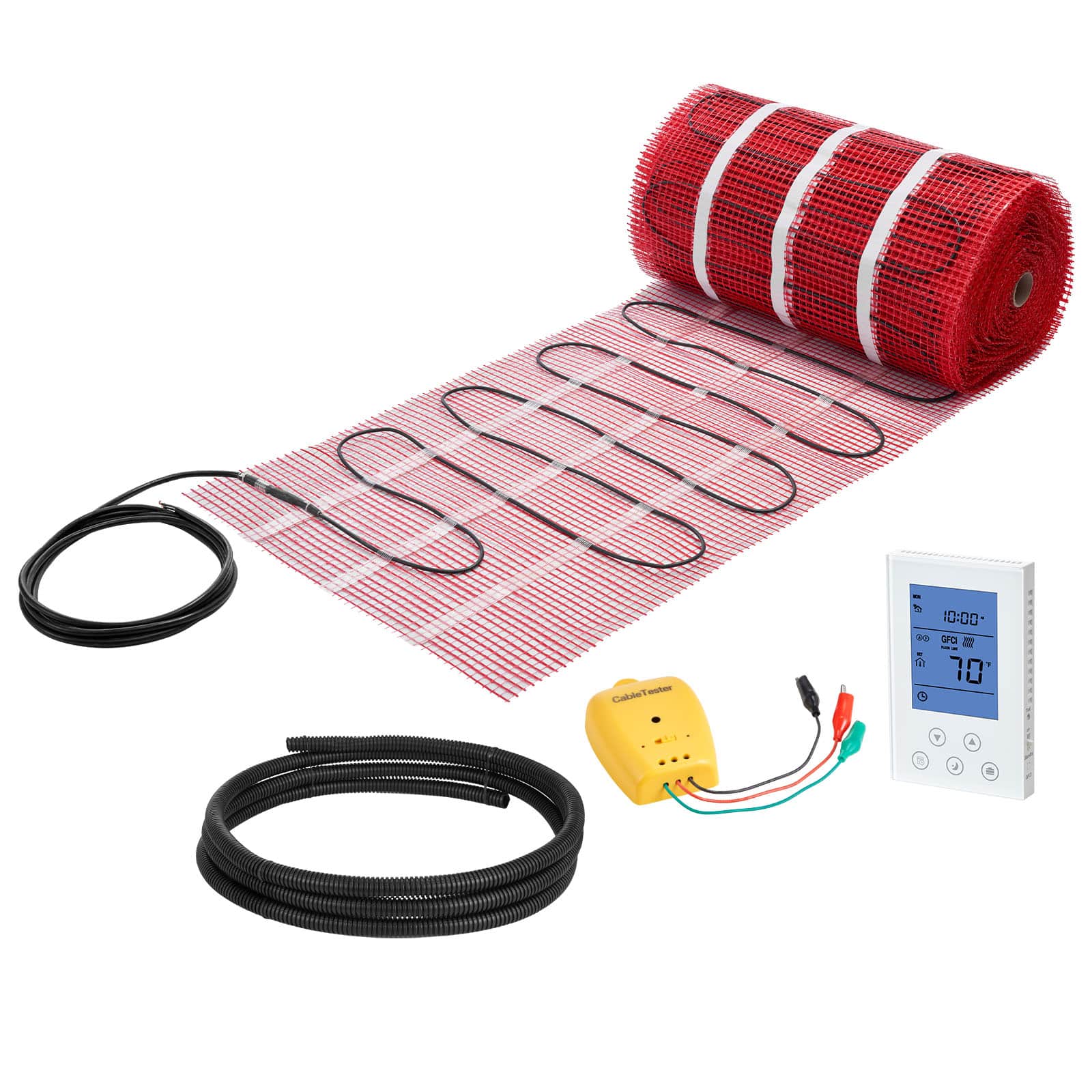 VEVOR - 150 sqft Self-Adhesive Mesh Floor Heating Mat System, 120V Electric Radiant Heated Floor System - Black