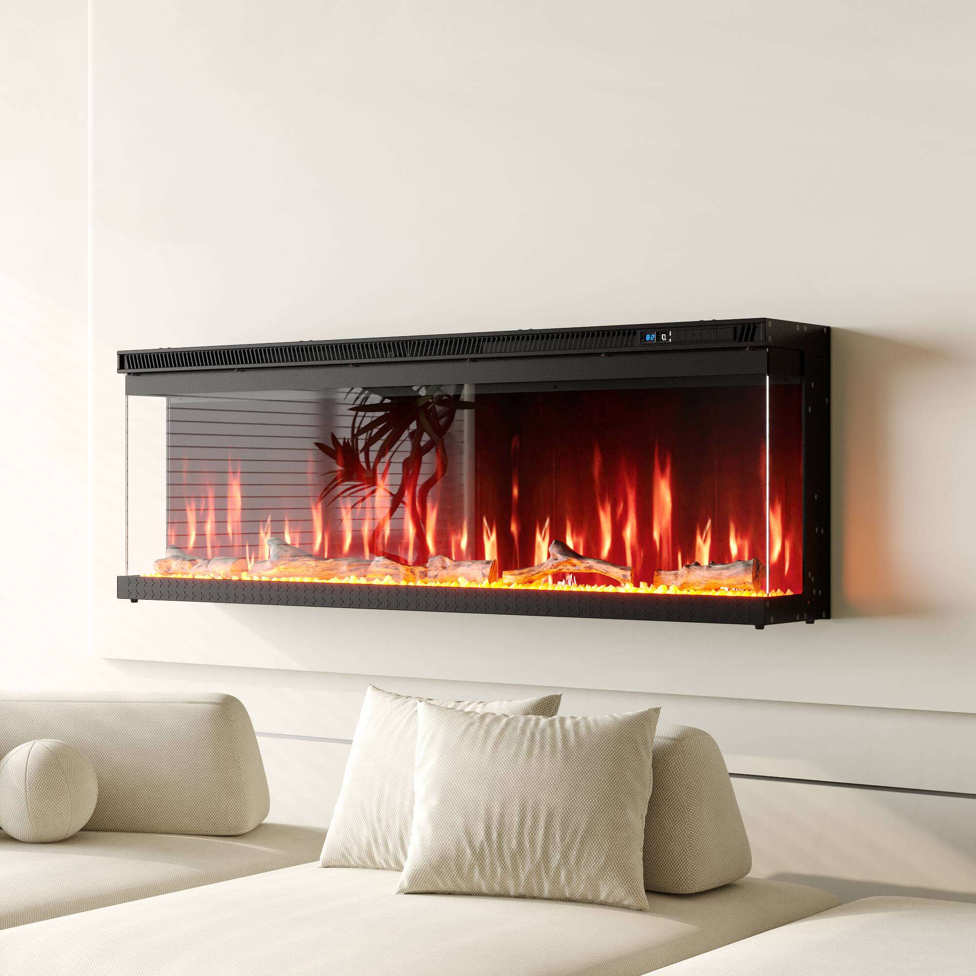 Left. FUFU & GAGA - 50" 3-Sided Holographic Electric Fireplace with WiFi App Control 12 Flame Colors Timer & Dual Heat Settings - Black.