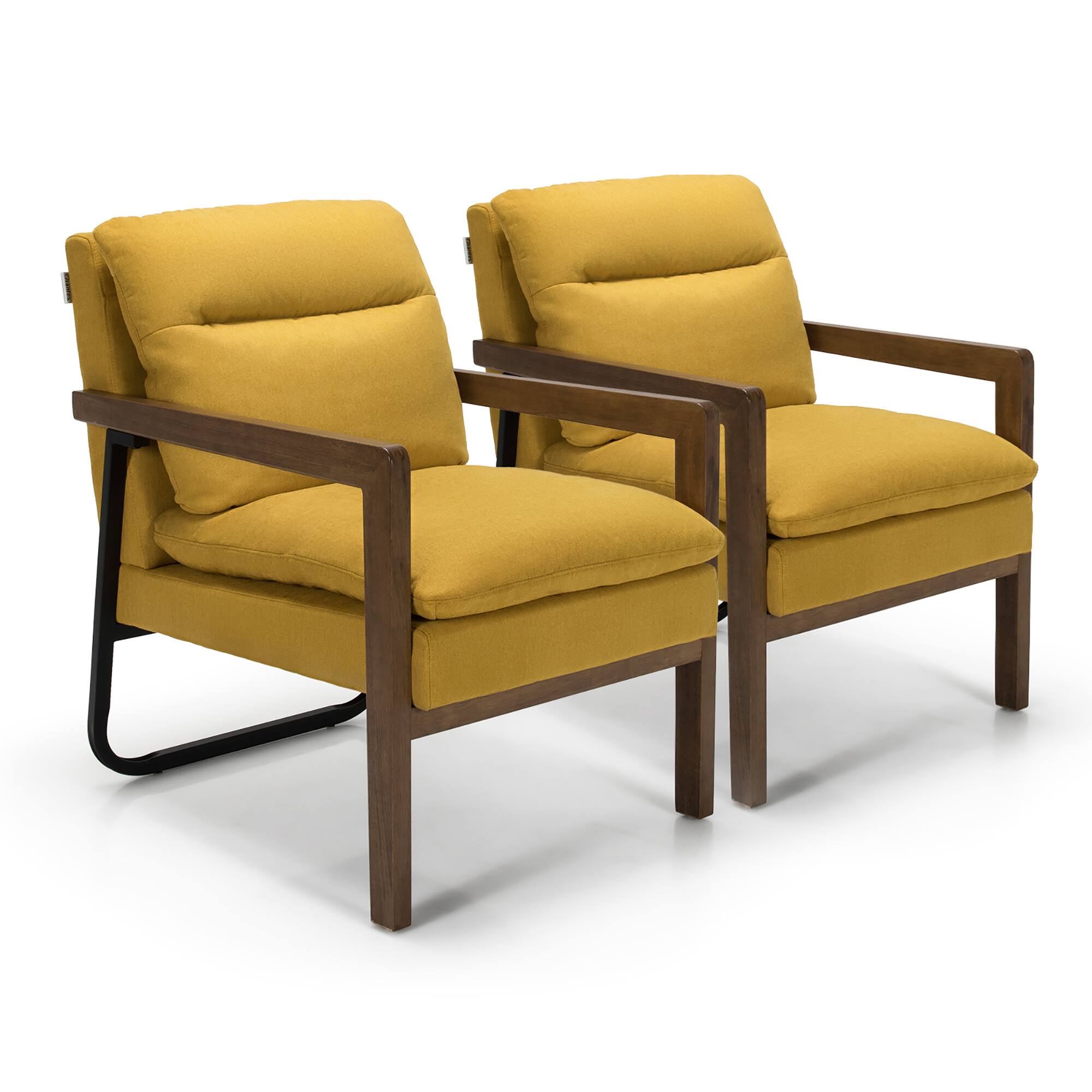 Front. Costway - Costway Set of 2 Modern Accent Armchair Lounge Chair w/ Wood Legs & Steel Bracket - Yellow.
