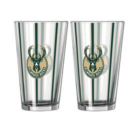 Logo Brands - Milwaukee Bucks Two-Piece 16oz. Striped Pint Glass Set - Multicolor