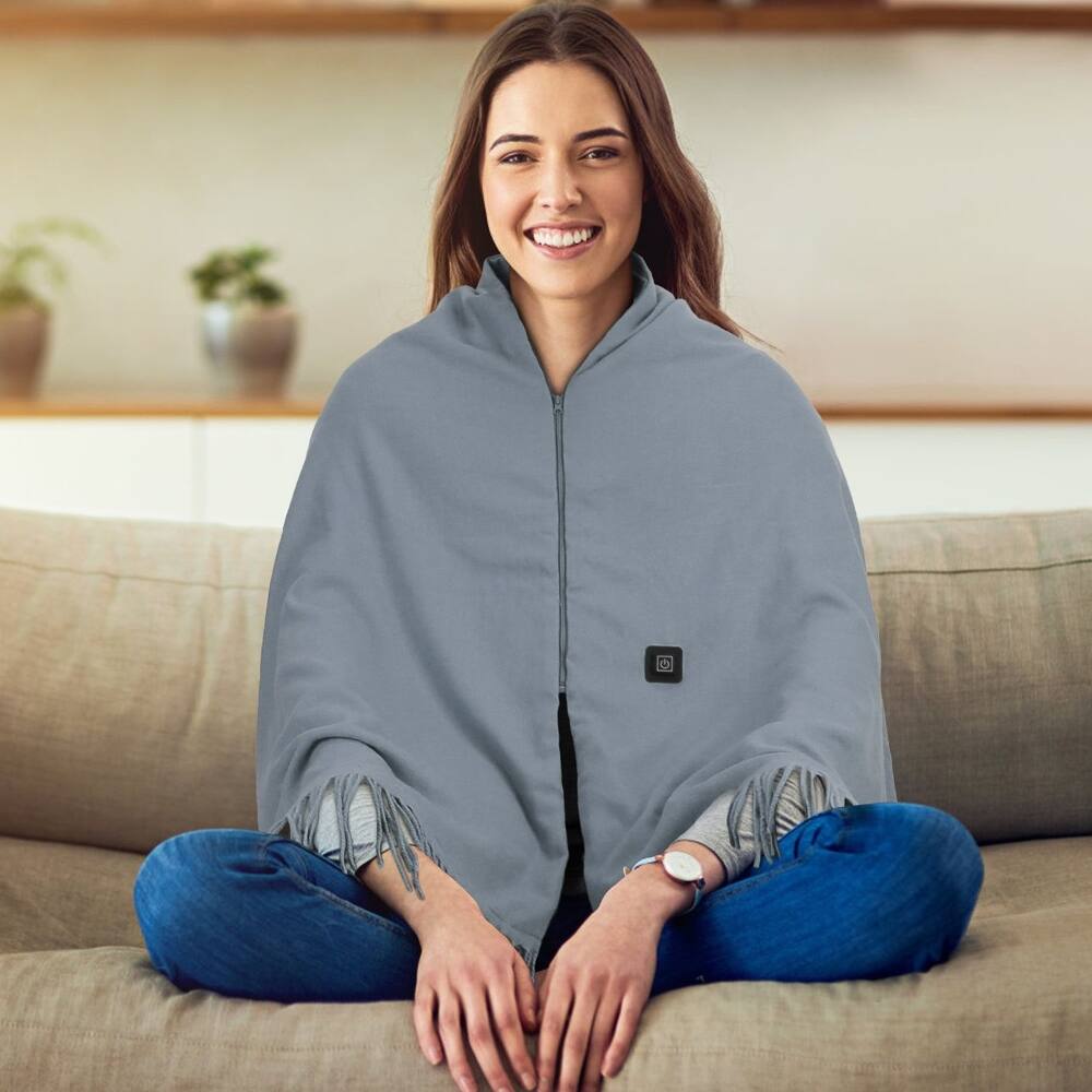 Angle. Loheer - Loheer USB Heated Shawl with Zipper 77x24In Electric Throw Wrap - Grey.