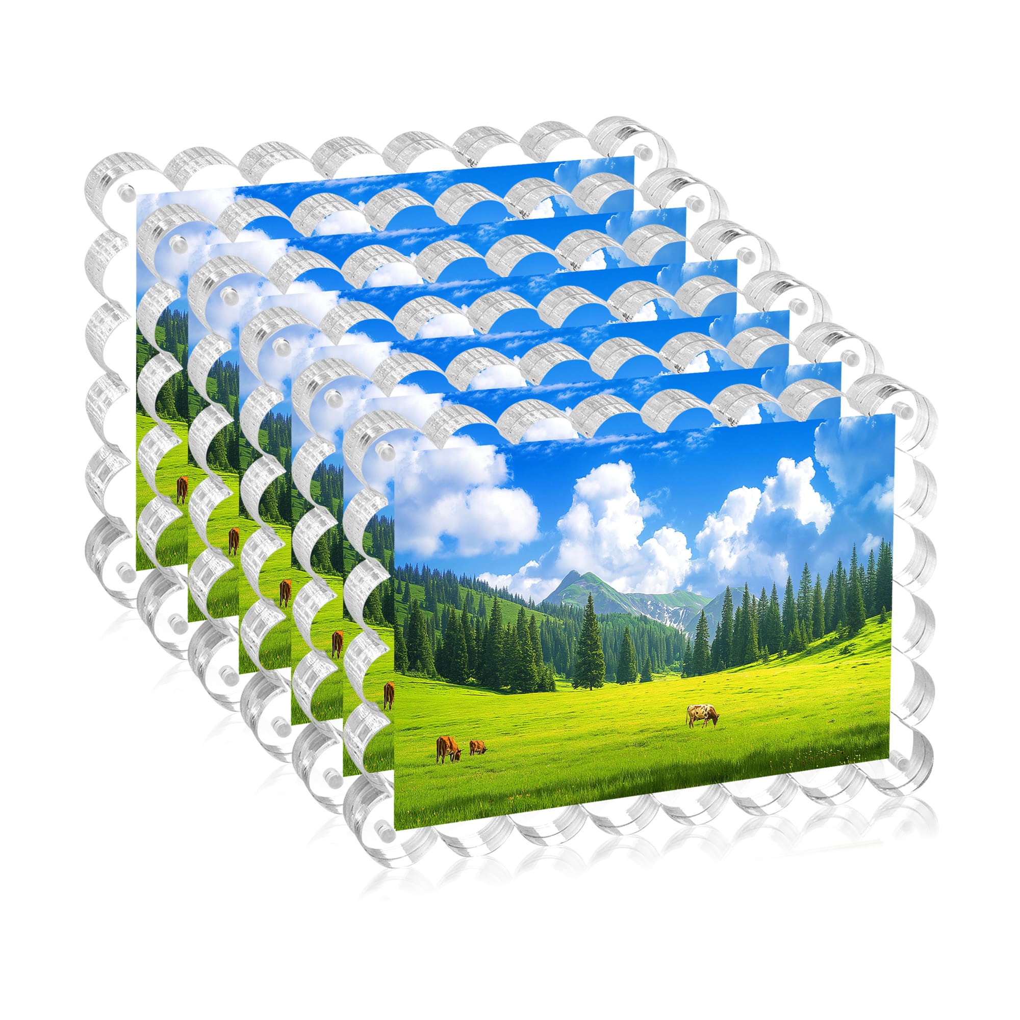 BP4U - 4x6 Inch Tabletop Acrylic Picture Frames, 10+10MM Double Sided Desktop Photo Frames (6-Pack)