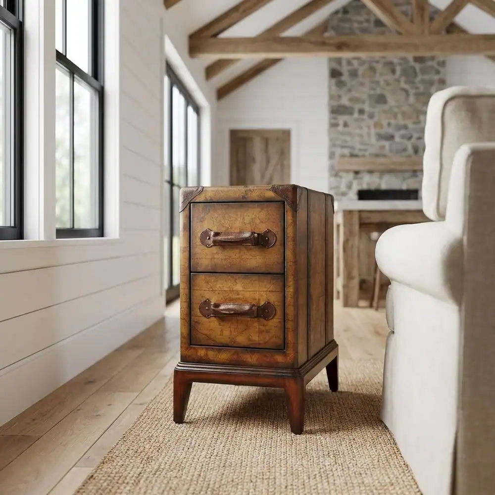 Alt View 4. Starlight Canyon Home - Traditional Chairside Table with 2 Drawers, Side End Table for Living Room - Medium Brown.