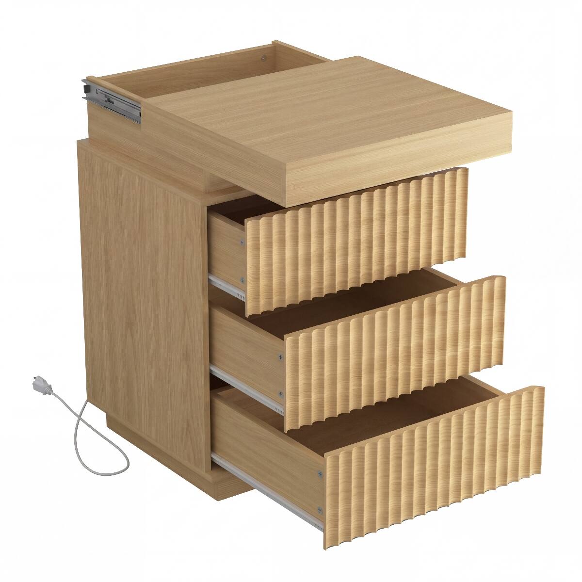 Alt View 4. Loheer - Loheer Natural Nightstand Set of 2 with Charging Station and LED Lights - Natural.
