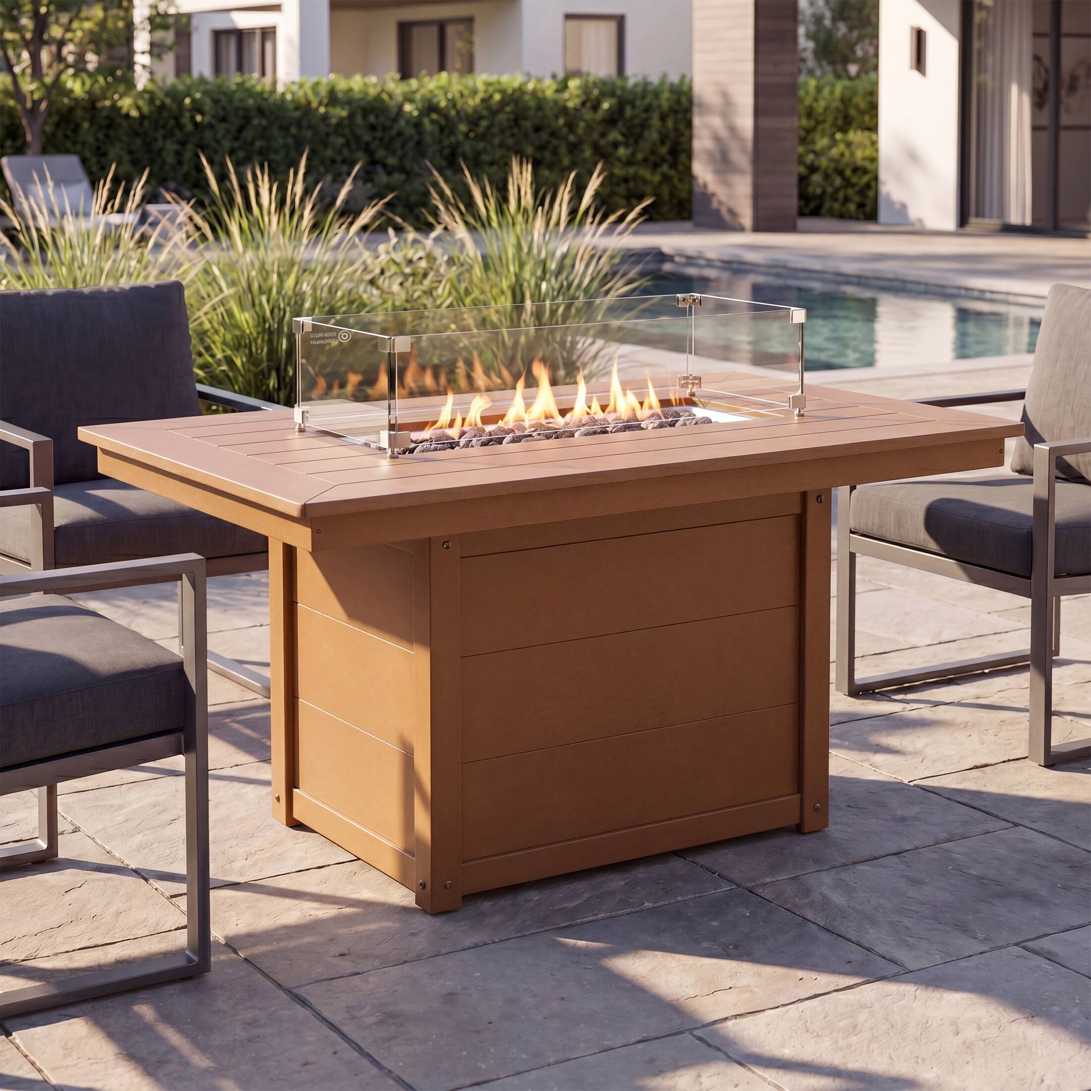 Angle. WestinTrends - WestinTrends Helios 46" Modern Outdoor 55,000 BTU Patio Gas Propane Rectangle Deck Fire Pit Table - Teak.