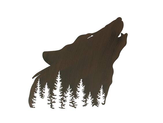 Front. Mayrich Company - Brown Wolf Laser Cut Metal Wall Art Hanging Forest Room Decor Lodge Decoration - Brown.