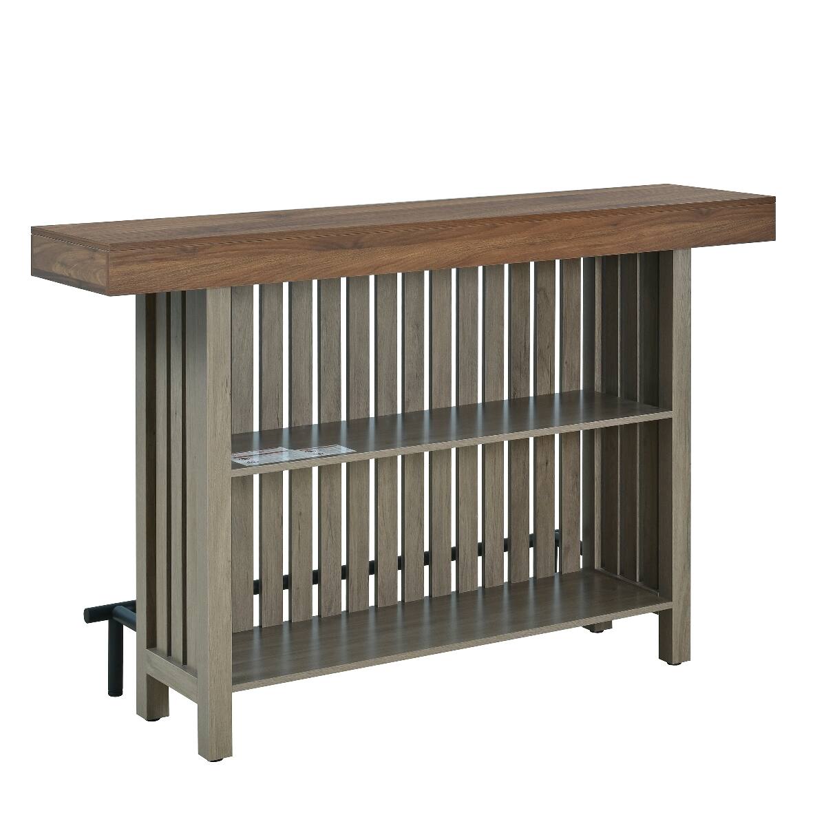 Alt View 7. Loheer - Loheer 3-in-1 Bar Table, Counter Height Table with Wine Storage, Slatted Panel Design, Brown and Gray - Gray and Brown.