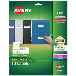 Avery - Sure Feed Laser/Inkjet ID Labels, 1" x 2-5/8", 750 Labels/Pack - White