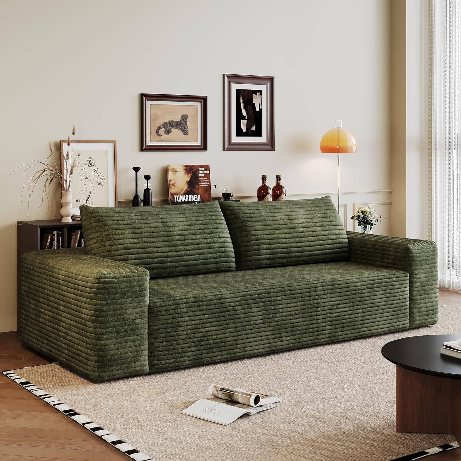 Alt View 4. Trinkets Crazed - 71" 3-Seater LoveSeat Sofa Plush Corduroy Boneless Couch with High Cushion Backrest and Wider Armrest - green.