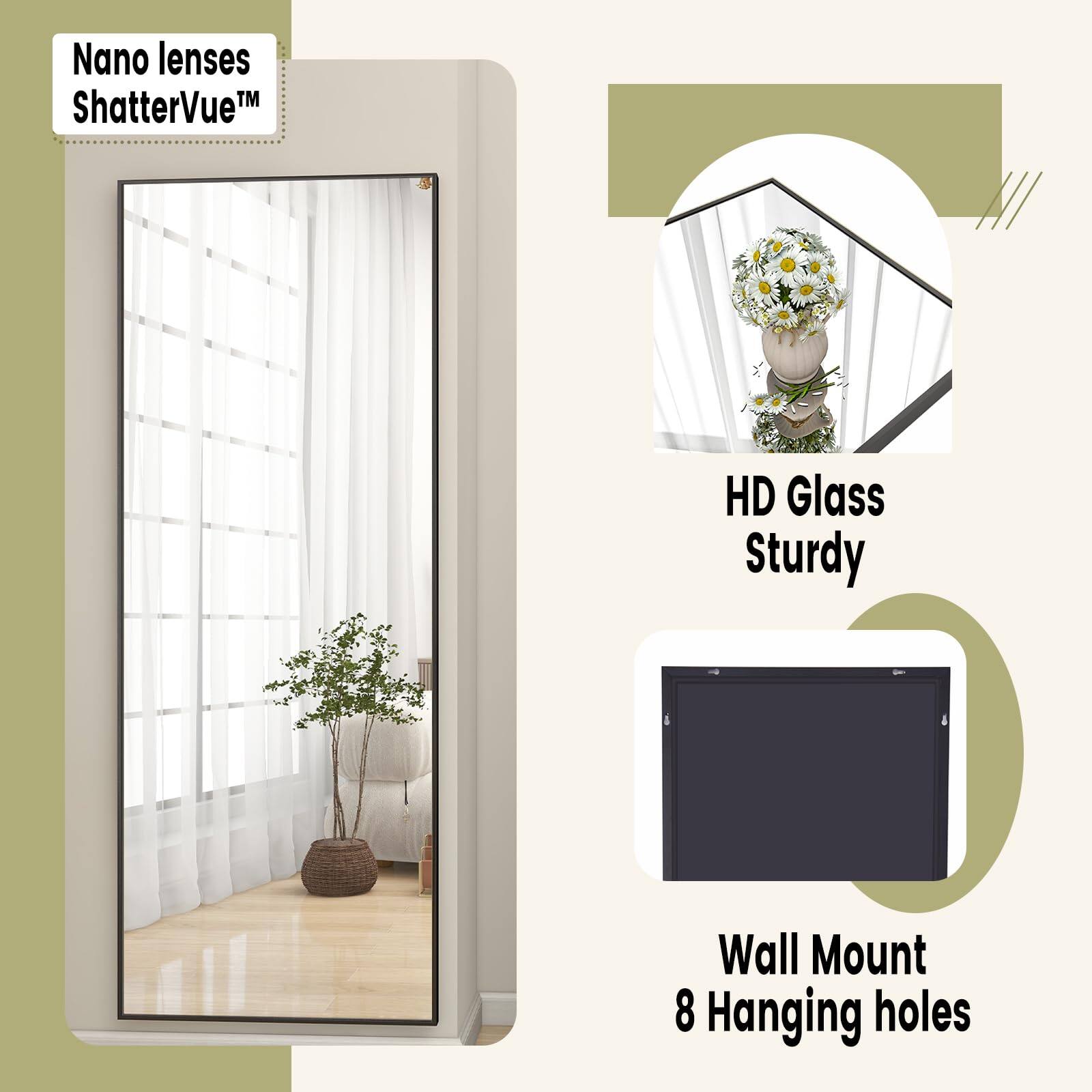 Nano lenses ShatterVue™ HD Glass Sturdy Wall Mount 8 Hanging holes