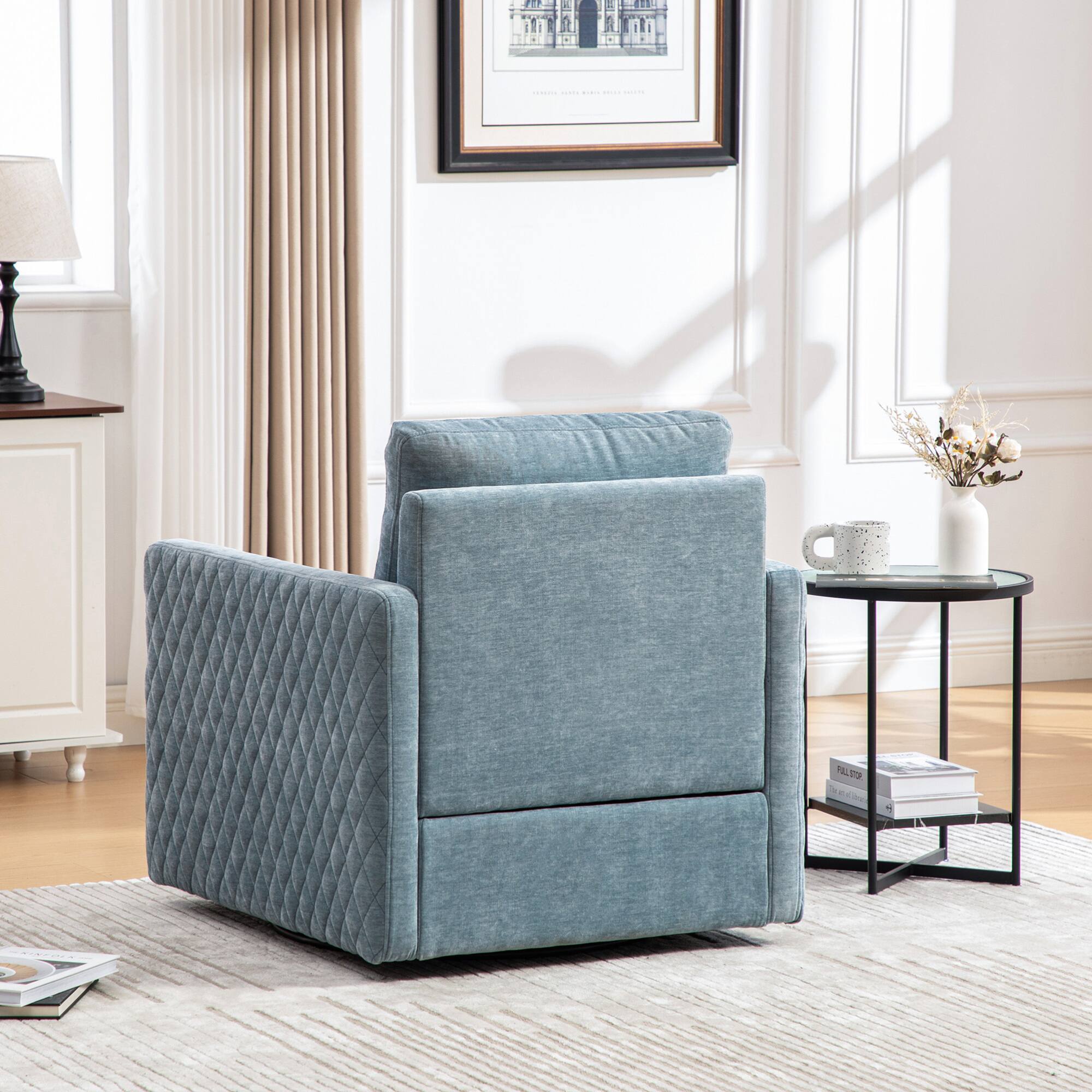 Alt View 4. GOODSILO - Upholstered Swivel Armchair with Hidden Storage and Tufted Armrests for Living Room and Bedroom - Blue.