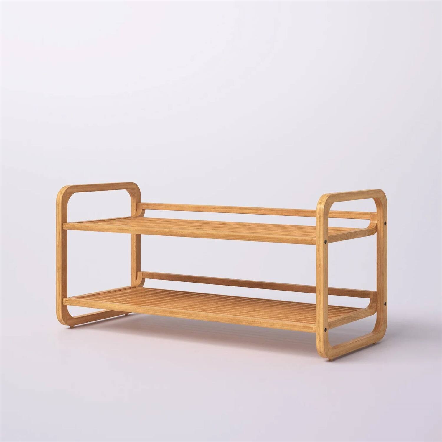 Left. Hivvago - Bamboo Modern 2-Shelf Stackable Shoe Rack - Holds up to 8 Pair of Shoes - Wallnut.
