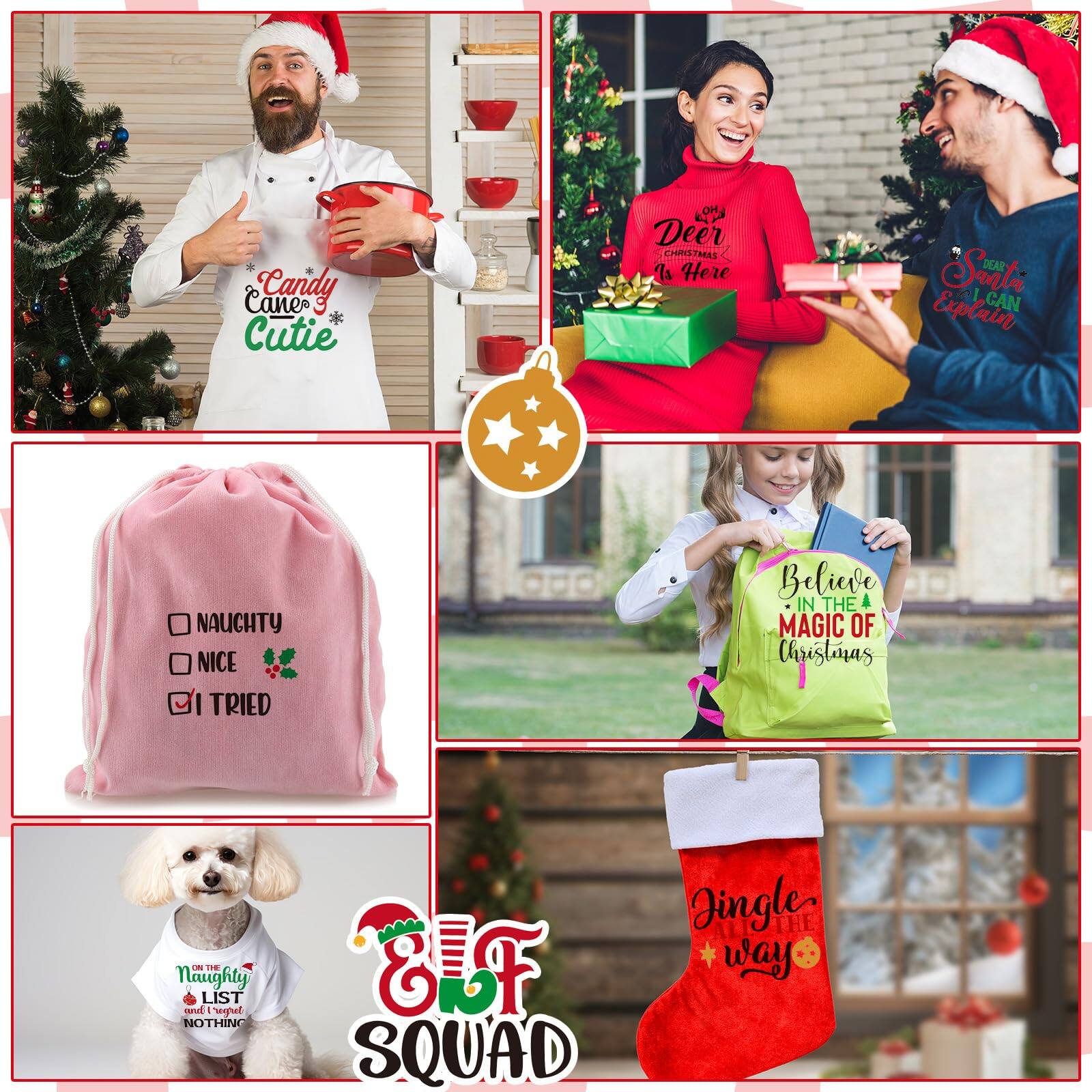 - Candy Cane Cutie
- Deer Christmas is Here
- Santa Dear I Can Explain
- Believe in the Magic of Christmas
- Naughty Nice Tried
- I Tried
- On the Naughty List and I Deserve Nothing
- Jingle All the Way
- Naughty Squad