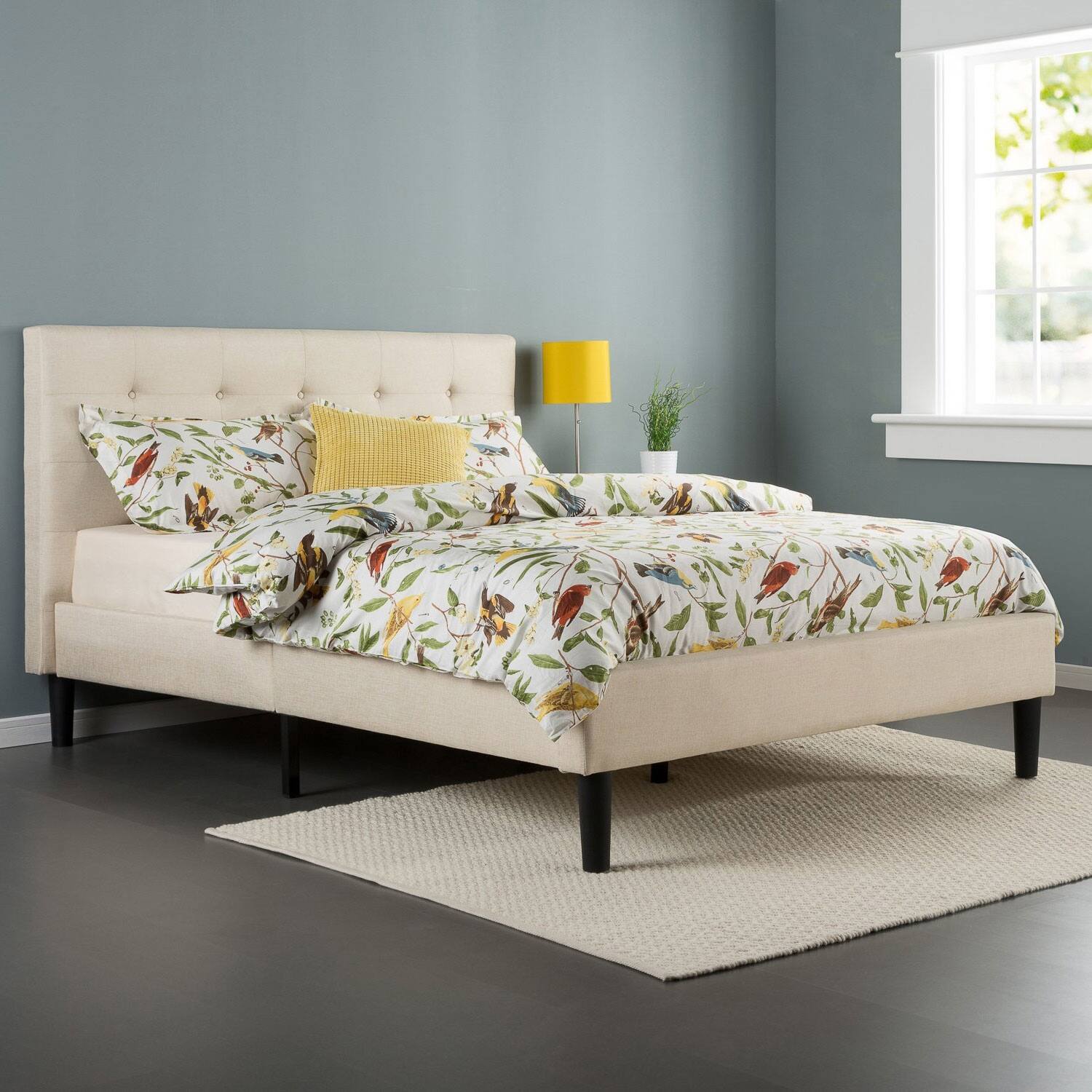 Back. Hivvago - King size Upholstered Platform Bed Frame with Button Tufted Headboard in Taupe - Taupe.