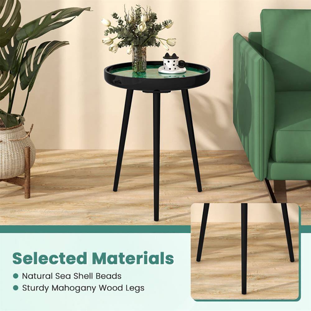 Selected Materials  
- Natural Sea Shell Beads  
- Sturdy Mahogany Wood Legs