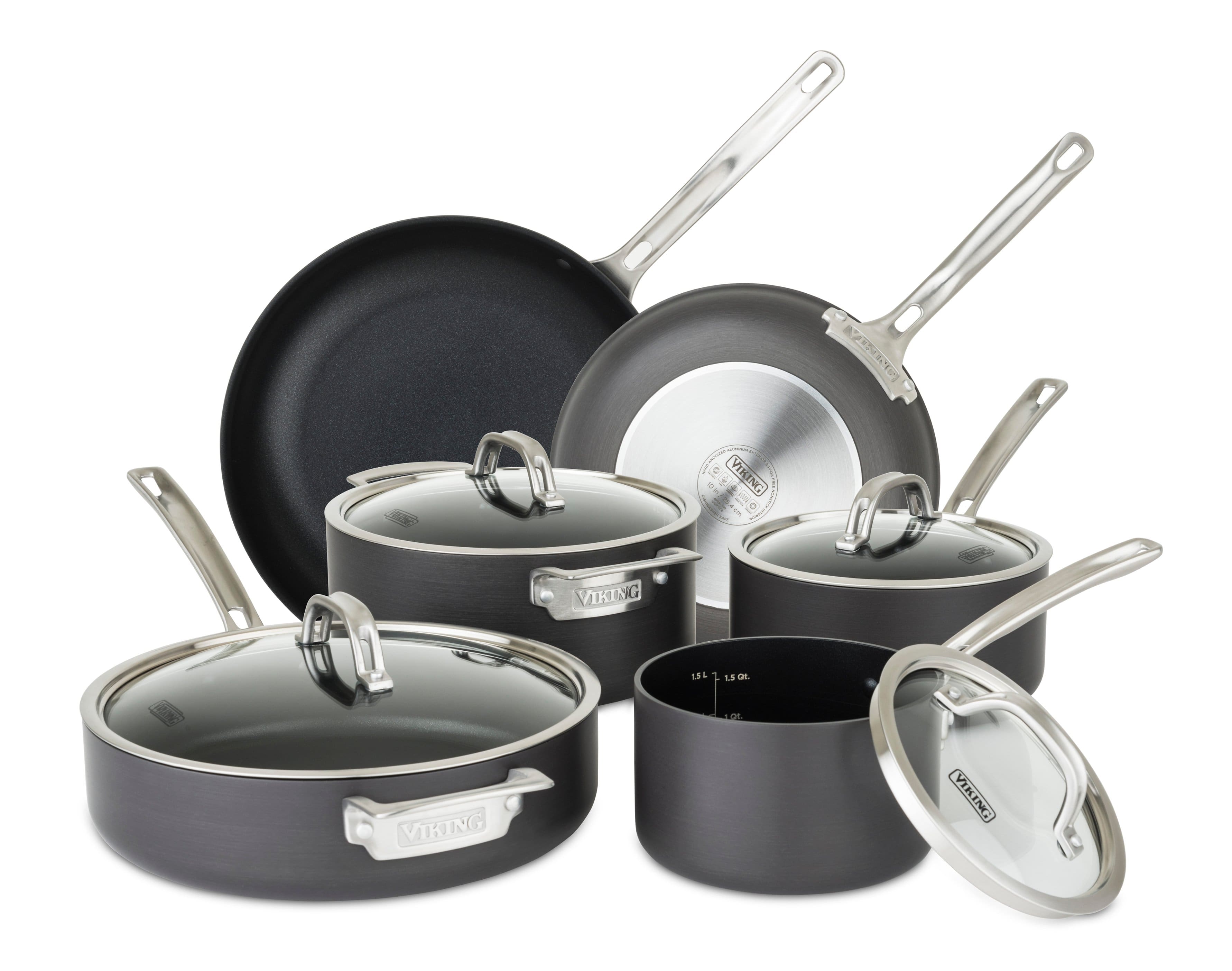 Angle. Viking - Hard Anodized Nonstick, 10 Piece Cookware Set - Black.