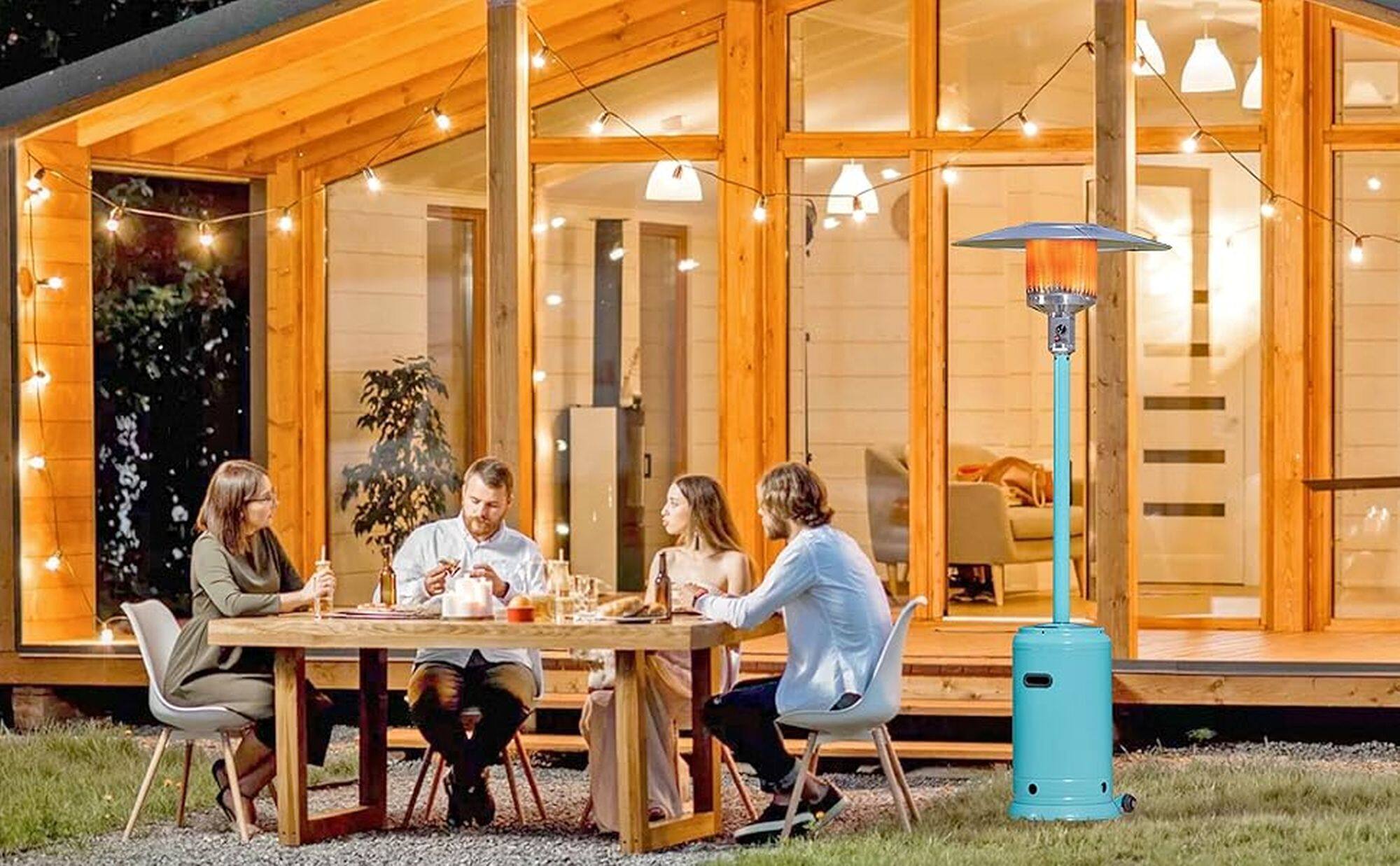 Alt View 12. Fire Sense - Fire Sense All Seasons Patio Heater With Wheels 46,000 BTU Output Electronic Ignition System Portable Outdoor Heater - Aqua Blue.