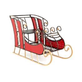 WELLFOR - Metal Christmas Santa Sleigh Decoration with 2-Tier Storage Shelves - Red