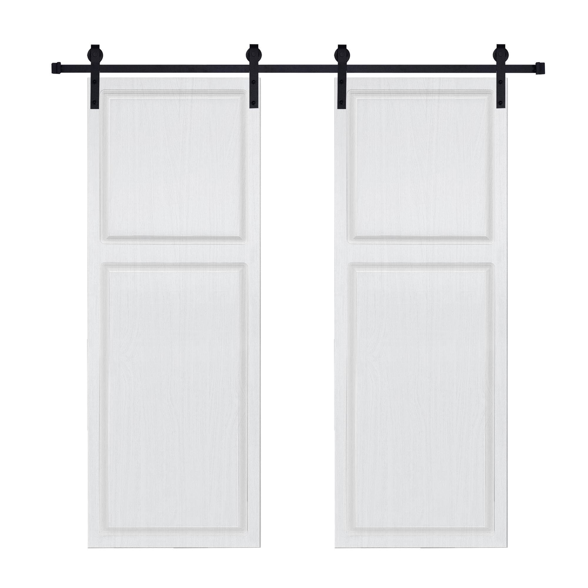 Front. Boyel Living - Milk White Interior Barn Door 80-in L x 0.75-in W x 30-in H with Complete Sliding Track Hardware Kit - Milk White.