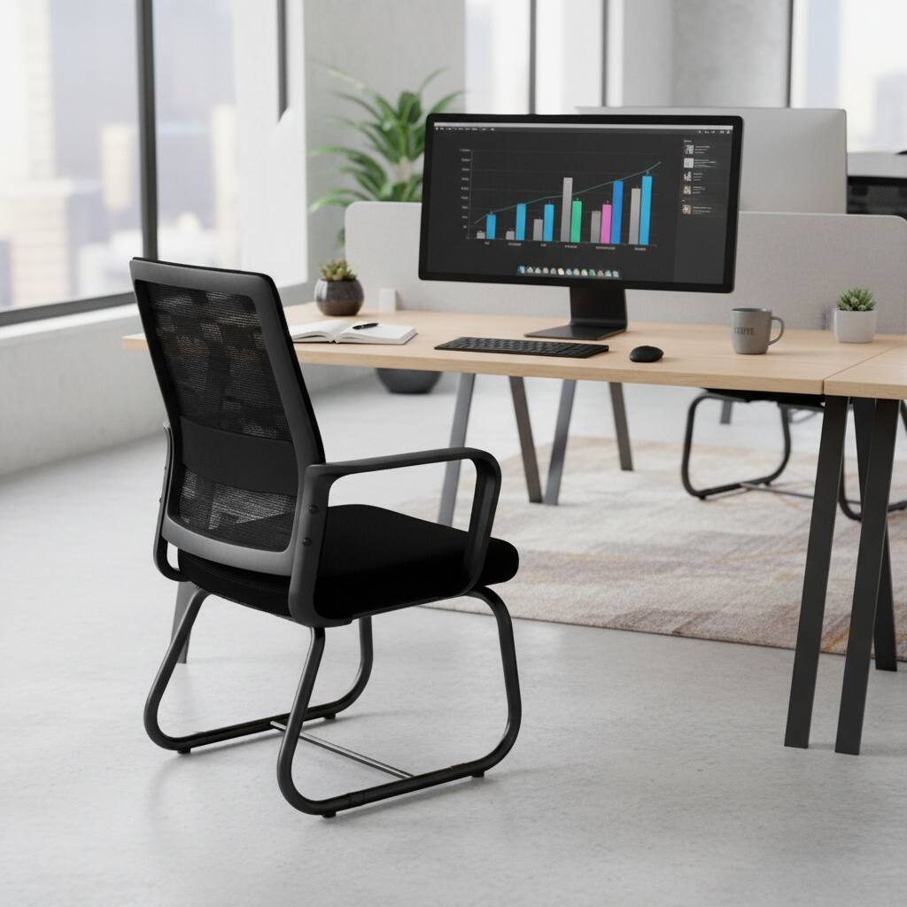 Left. Forest'nSky - Modern Office Chair with Metal Frame, Soft Comfortable Seating, Swivel Desk Chair for Home Office,Black - Black.