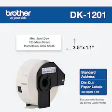 Front. Brother - DK-1201 1.1 in x 3.5 in (29 mm x 90.3 mm) Standard Address Paper Labels (400 labels) - White.