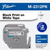 Brother P-touch M2312PK ~1/2” (0.47") x 8m (26.2 ft.) Black on White Non-Laminated Label Tape (2-Pack) - Black/White - Front_Zoom
