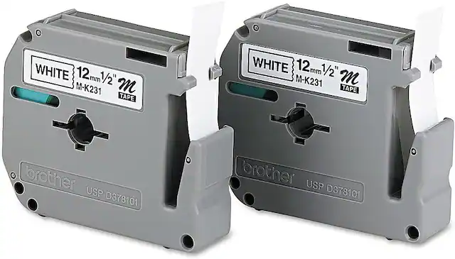 Front. Brother - P-touch M2312PK Non-Laminated Label Tape (2-Pack) - Black on White.