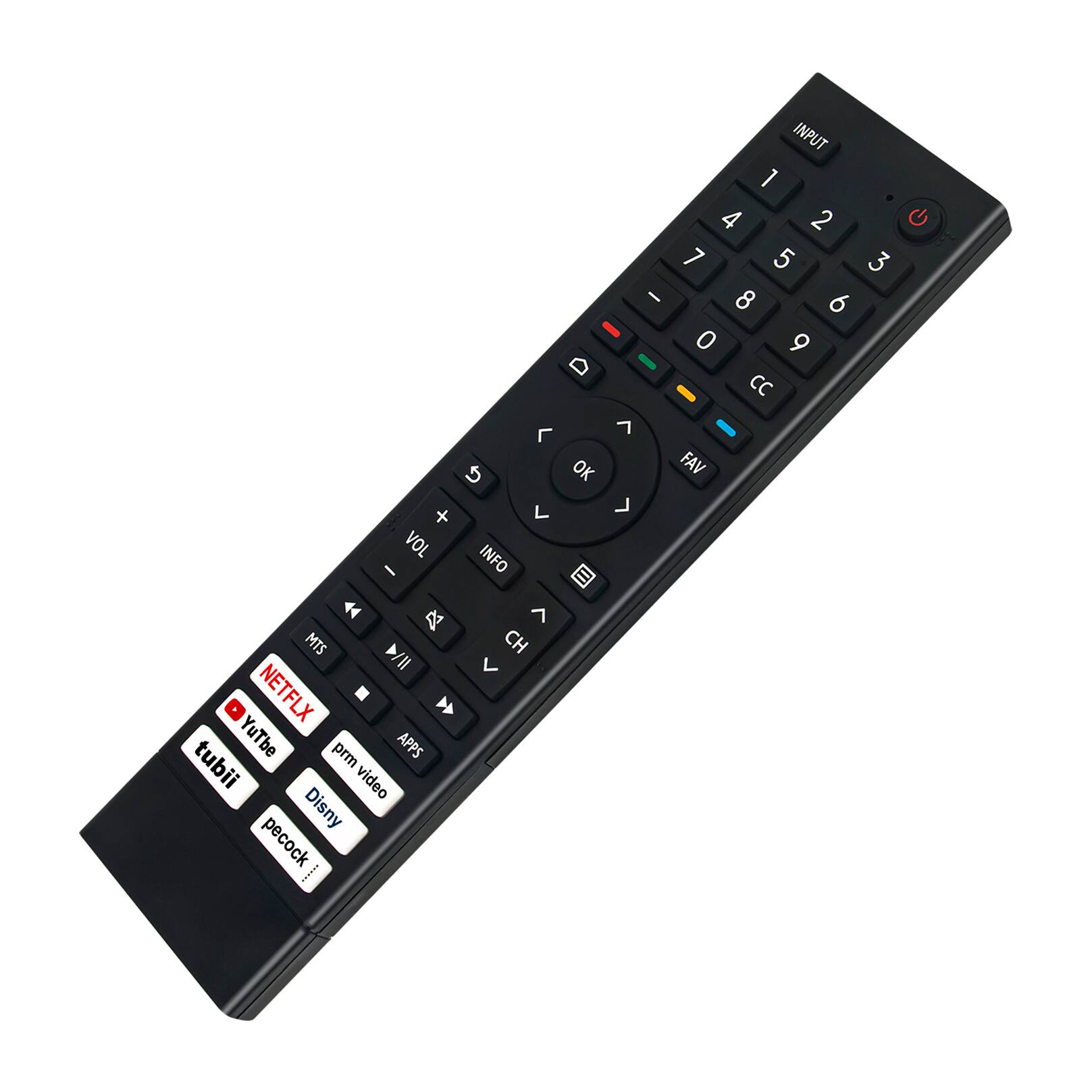 D 7 OK L + VOL INFO DC 7 MTS CH /// YouTube NETFLIX tubii prm APPS Disney video peacock

INPUT 1 4 2 7 5 3 I 8 6 0 9 CC FAV