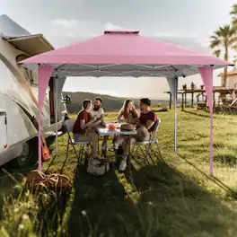 Mondawe - 13 x 13 FT Pop-Up Gazebo Canopy with Carry Bag, 8 Stakes, and 4 Ropes - Pink