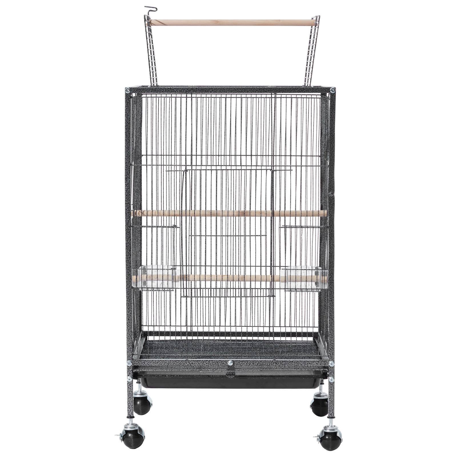 Alt View 5. VEVOR - Bird Cage, 18 x 18 x 30 inch, Open Flat Top, Wrought Iron Bird Flight Cage with Perches, Slide-Out Tray and Plastic - Black.