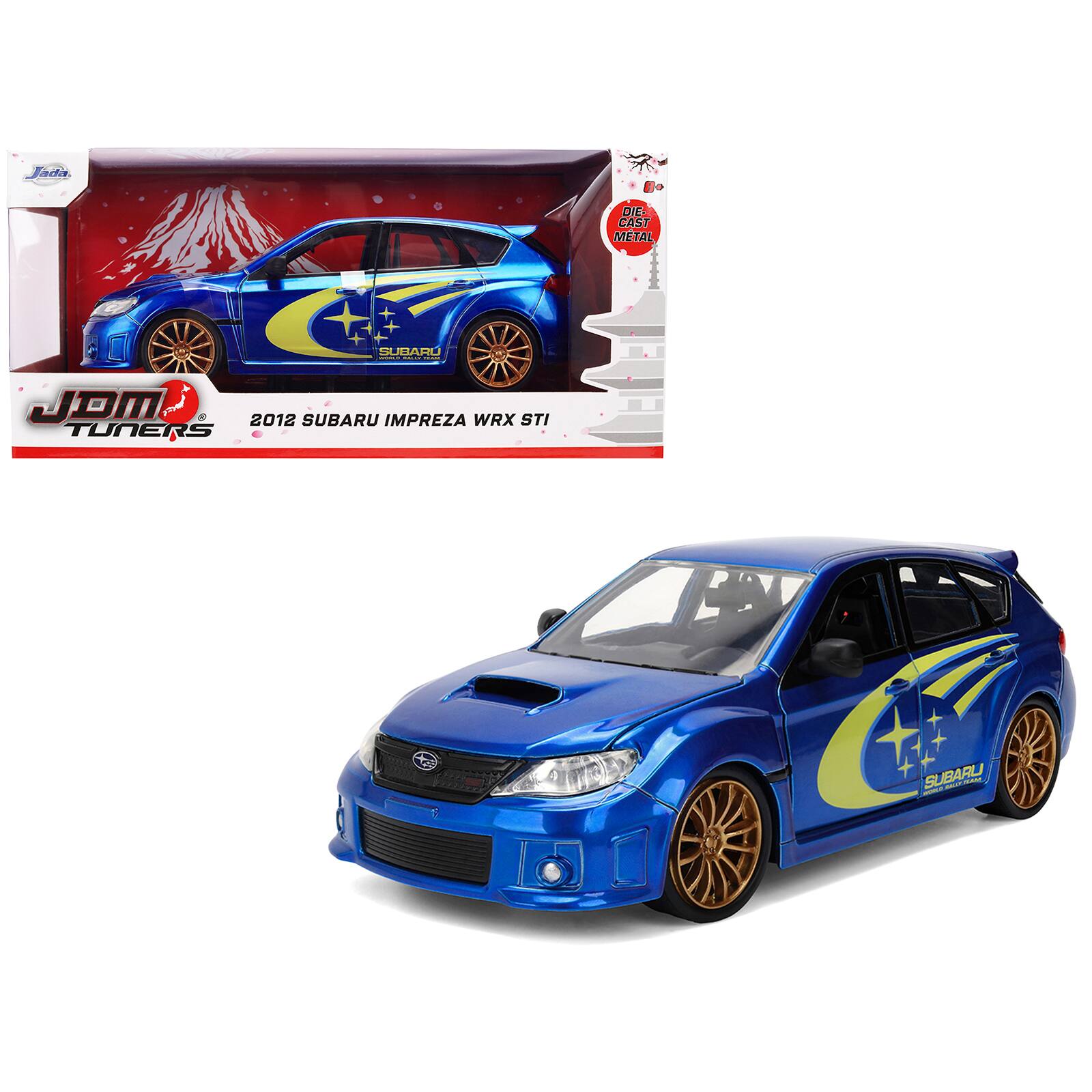 2012 Subaru Impreza WRX STI Blue Metallic with Yellow Graphics "JDM Tuners" Series 1/24 Diecast Car Model by Jada