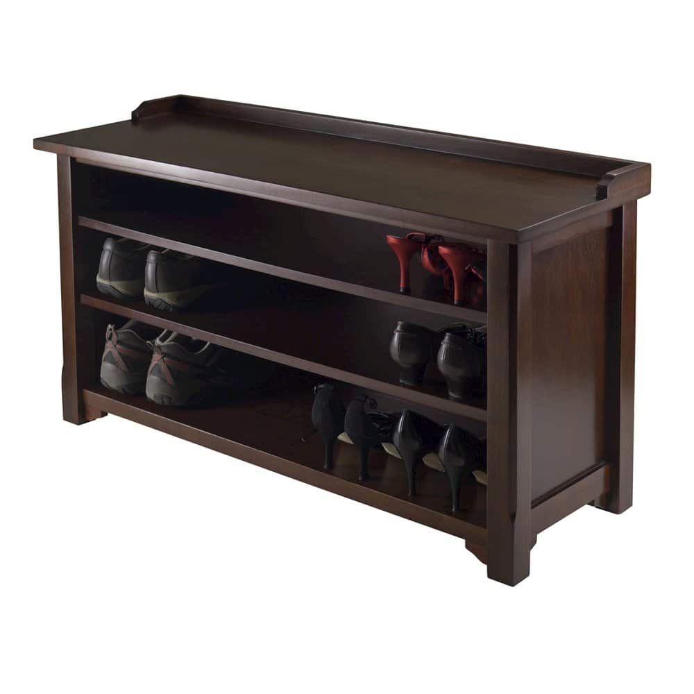 FurniFact - Antique Entryway Bench with Shoe Storage – Compact & Functional - Walnut