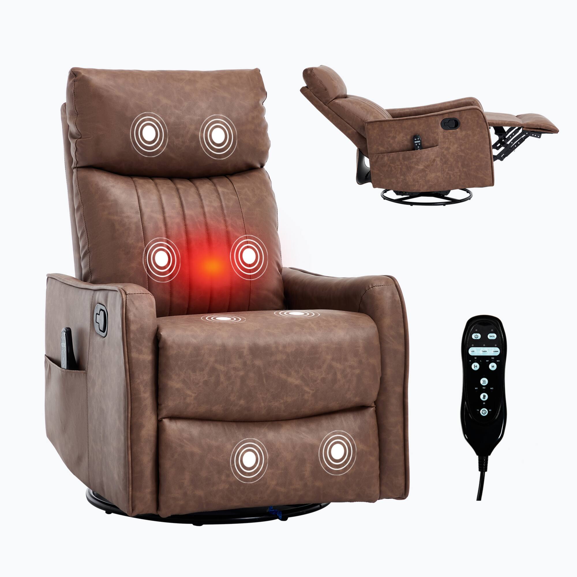 Alt View 9. GOODSILO - Faux Leather Heat Massage Manual Recliner Chair with Rocker and Swivel Function for Living Room Comfort - Brown.
