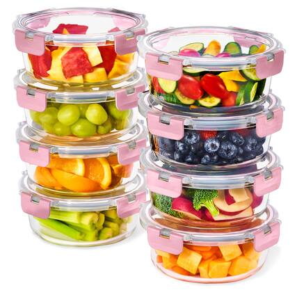 Front. Sorbus - Sorbus 16 Piece Round (970ml/ 32.7oz) Glass Meal Prep Containers Airtight Lids Dishwasher Freezer Oven Microwave Safe - Pink.