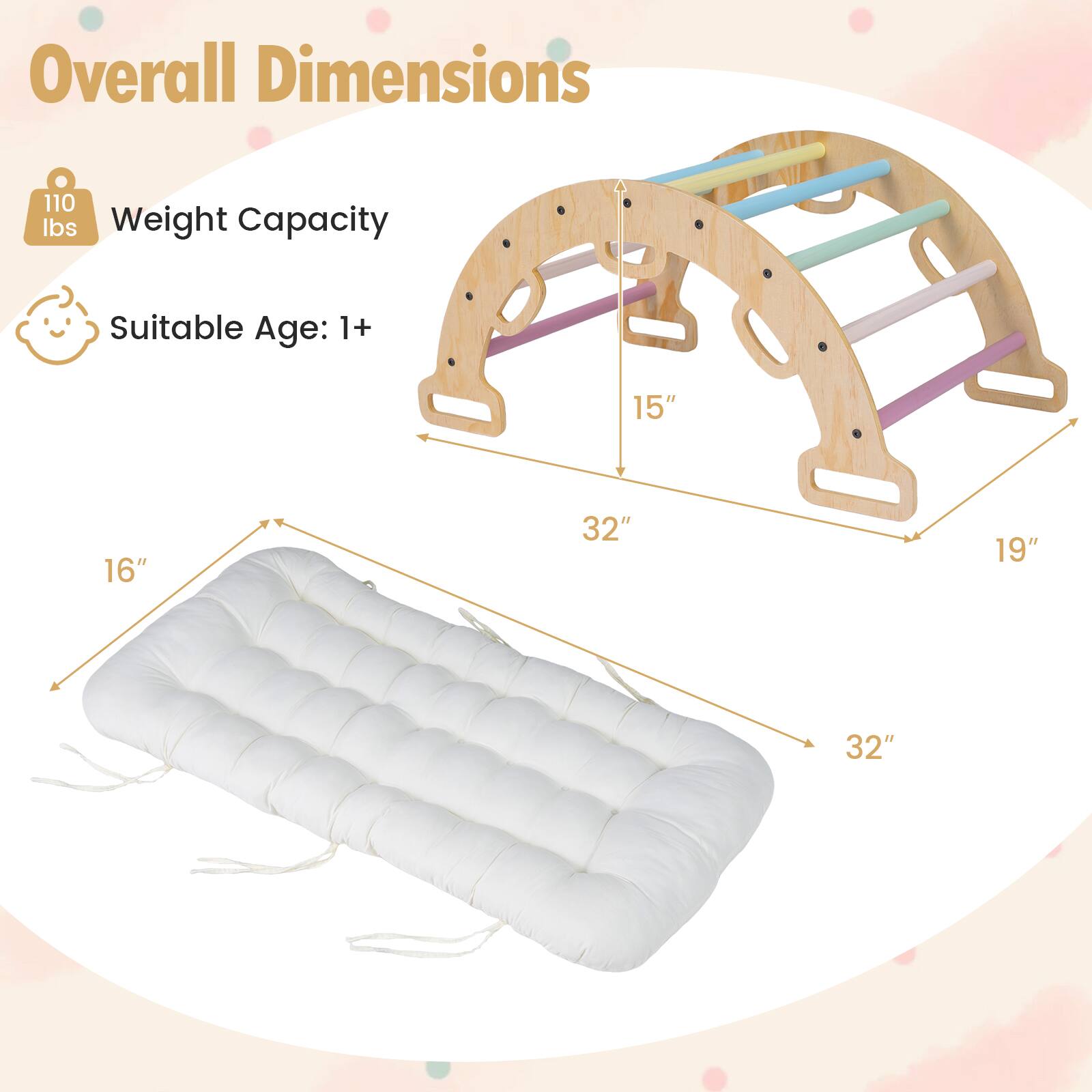 Overall Dimensions: 110 lbs Weight Capacity, Suitable Age: 1+, 15" x 16" x 32" x 19" x 32"
