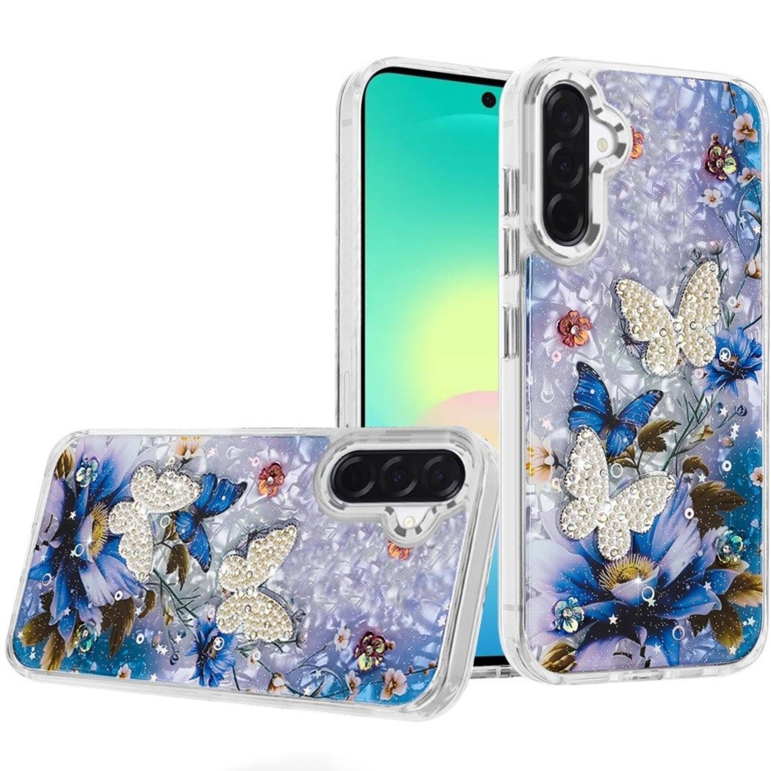 Front. Kitcheniva - Epoxy Glitter With 3D Beaded Butterflies Plus Tempered Glass For Samsung A27 5G 1 - Multicolor.